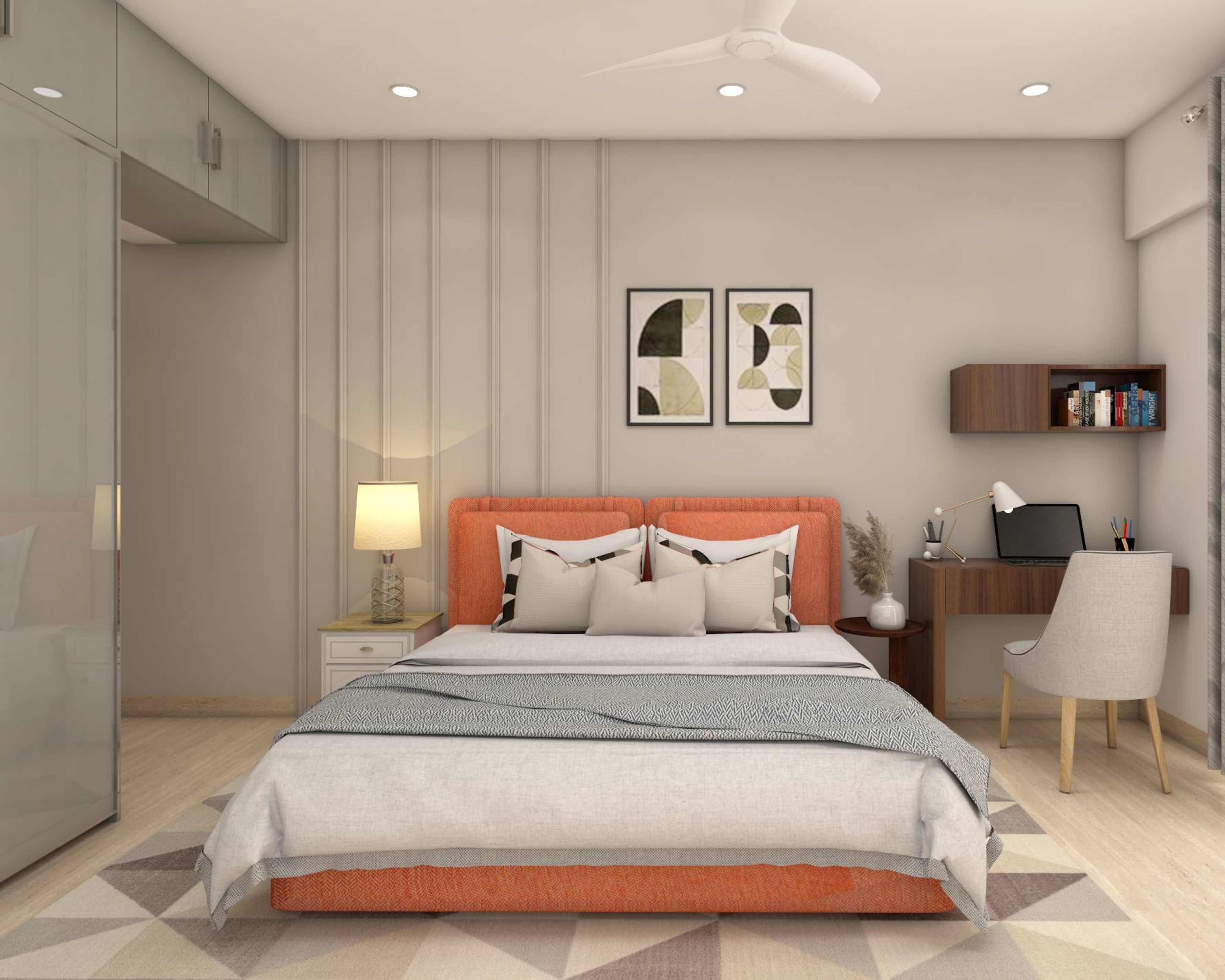Modern Kid's Room Design With Orange Upholstered Bed