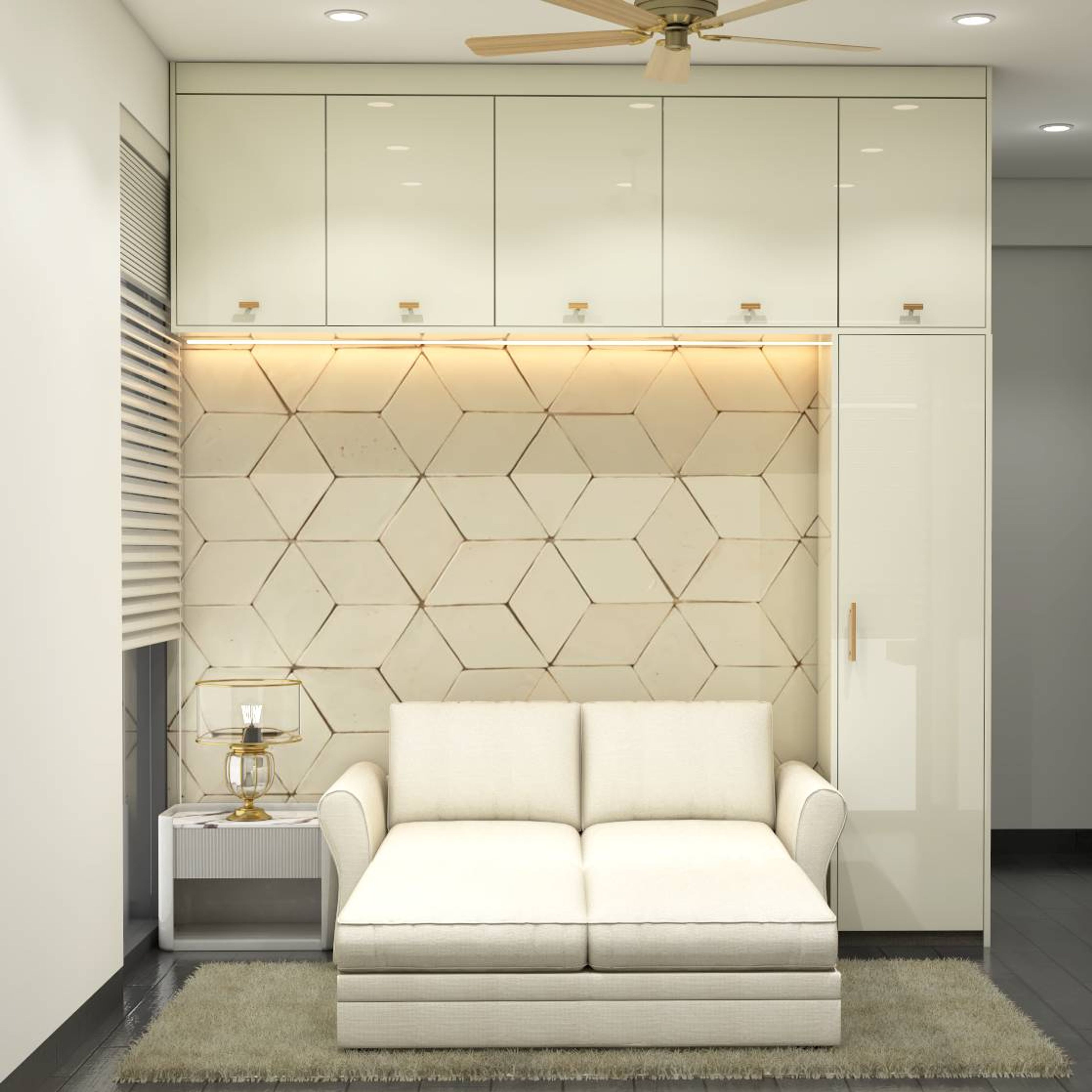 Modern Kid's Bedroom Design With White And Gold Accent Wall