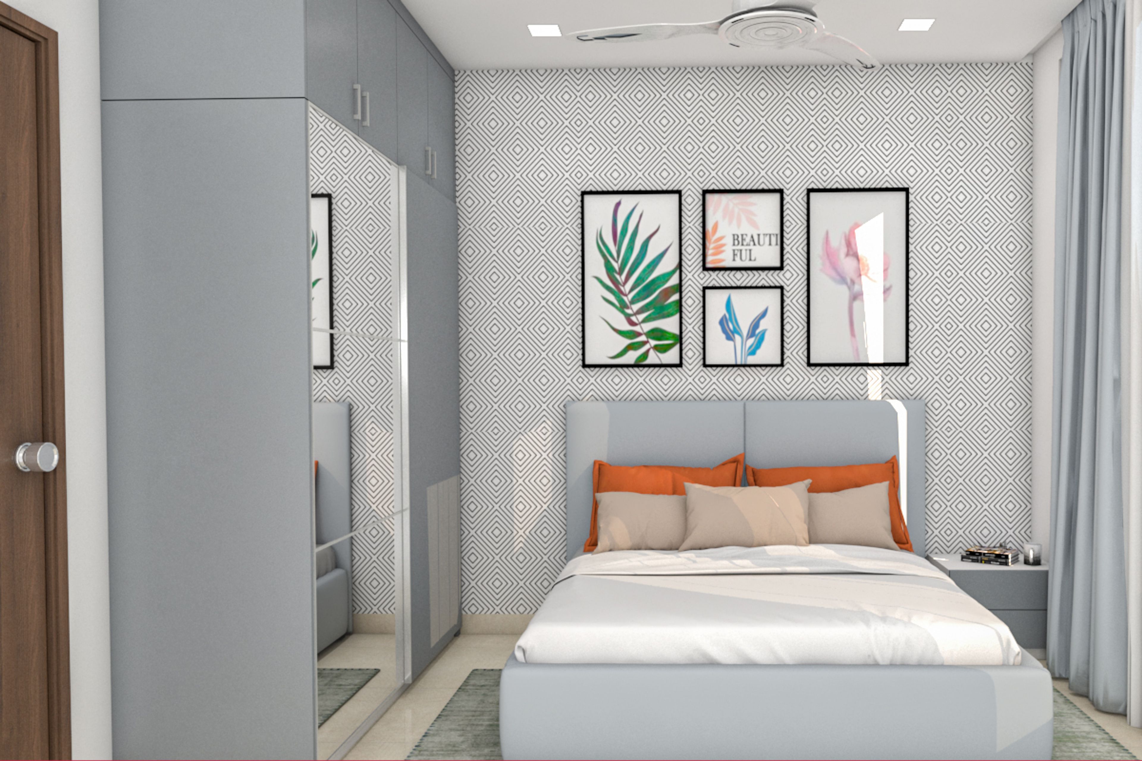 Spacious Boy's Room Design With Swing Wardrobe