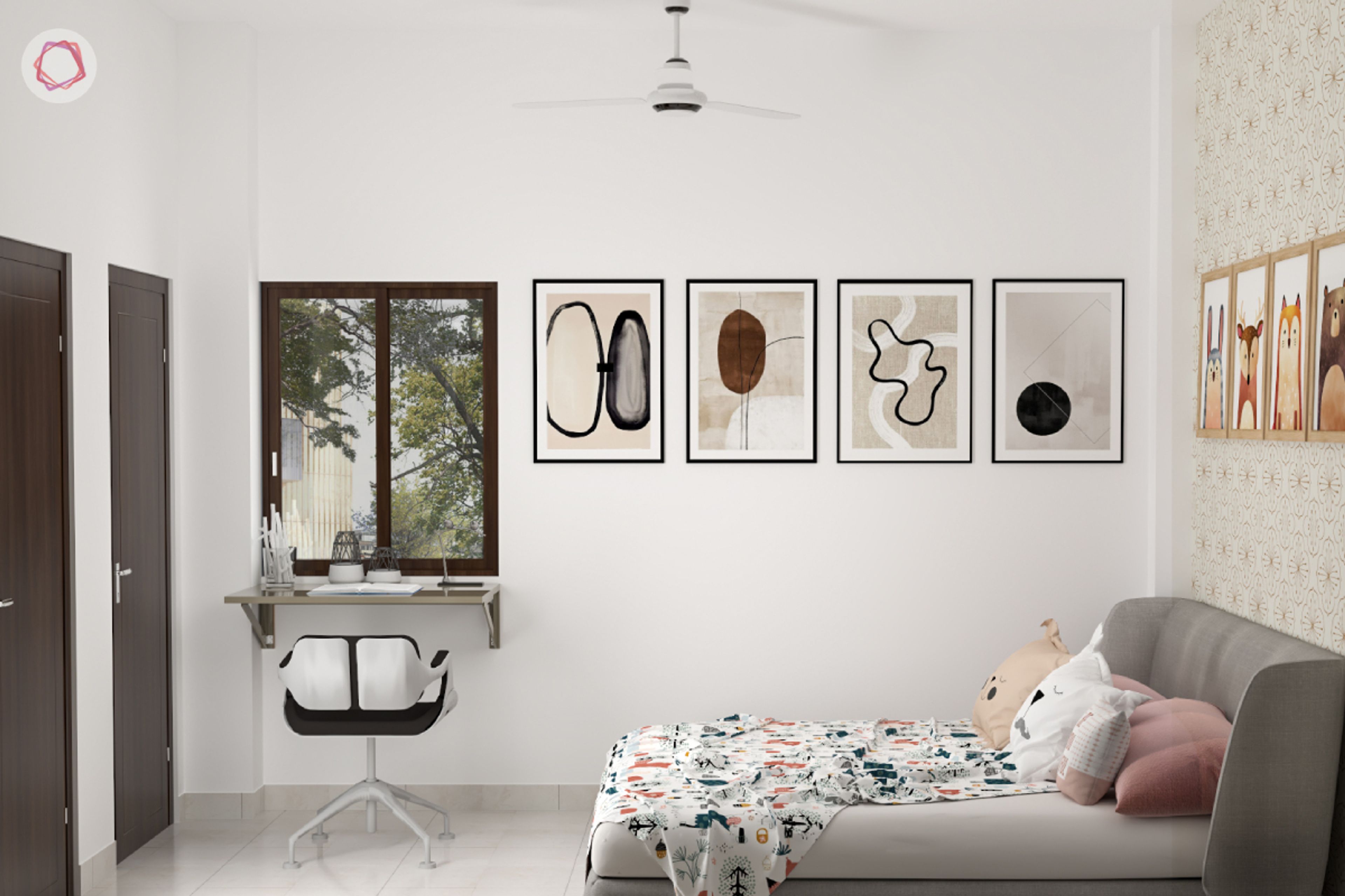 Modern Kid's Room Design For Girls With Upholstered Bed