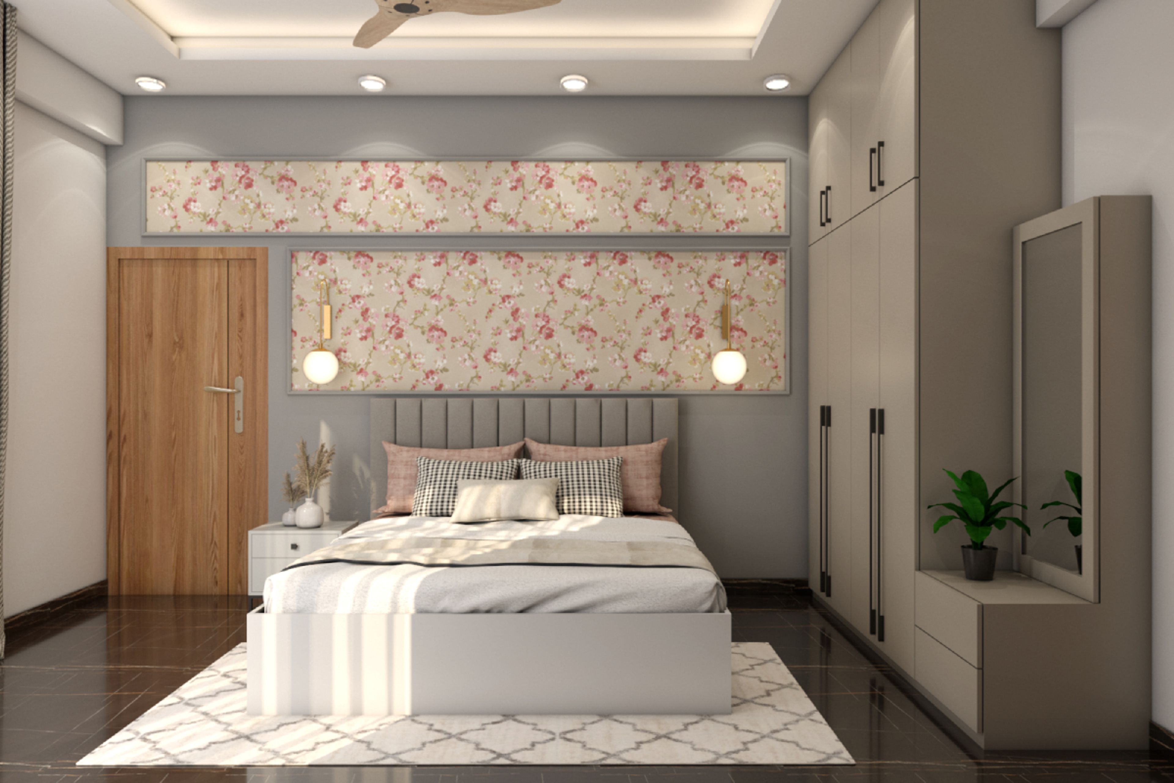 Modern Boy's Room Design With Wardrobe Integrated With Dressing Unit