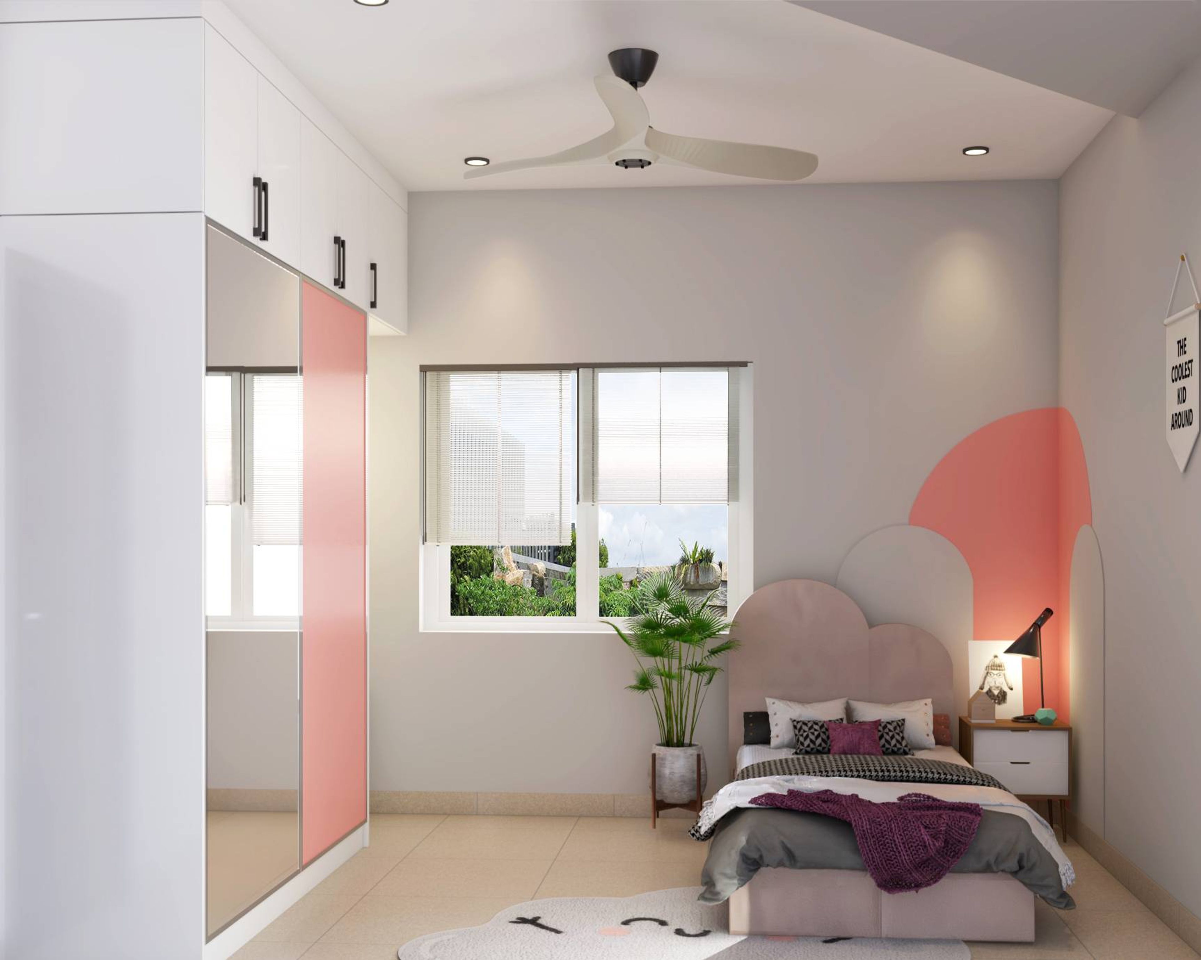 Spacious Kid's Bedroom Design for Girls In Pink And White