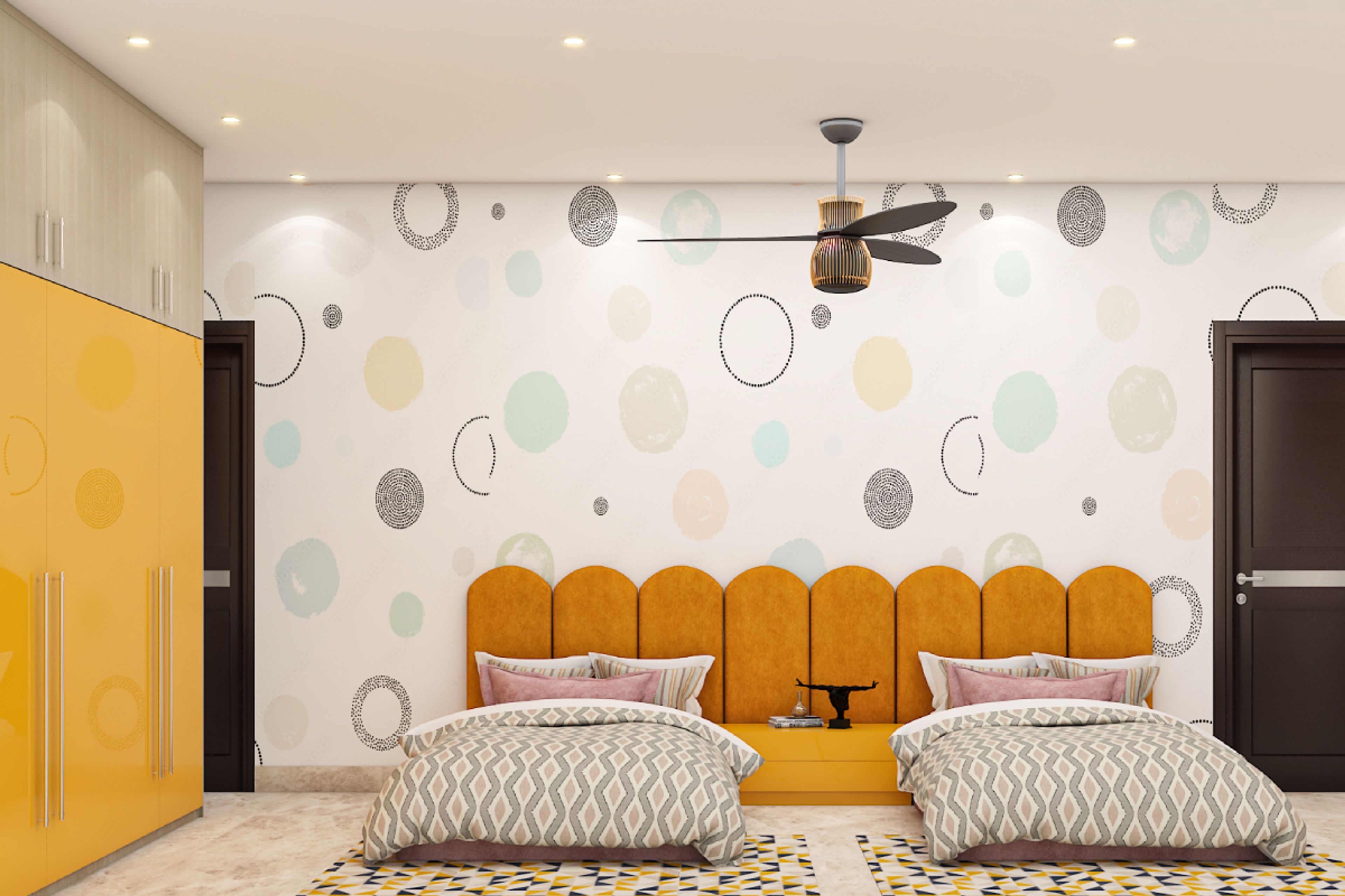 Contemporary Kid's Bedroom Design for Girls With Patterned Wall