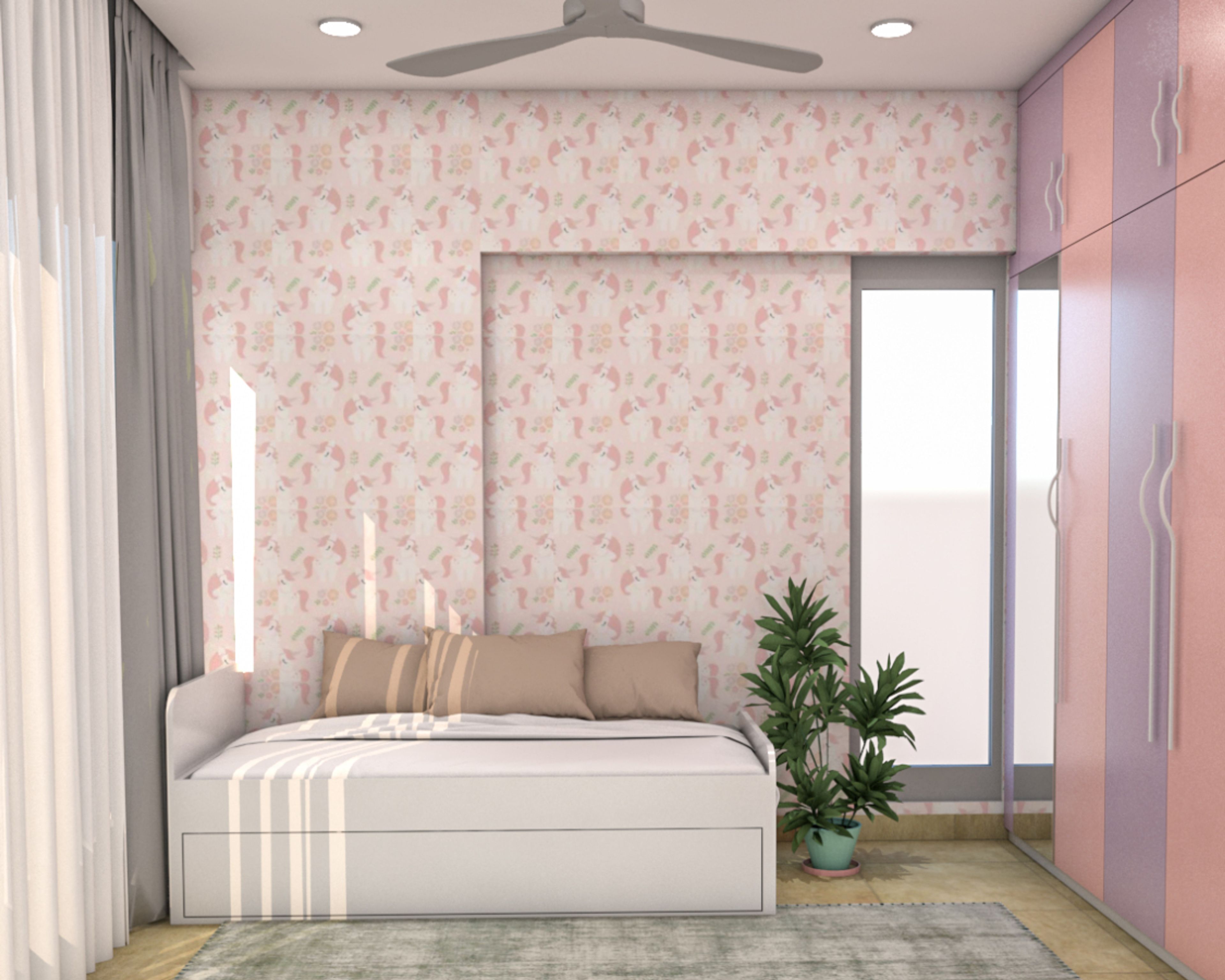 Spacious Kid's Room Design For Girls With Modular Units