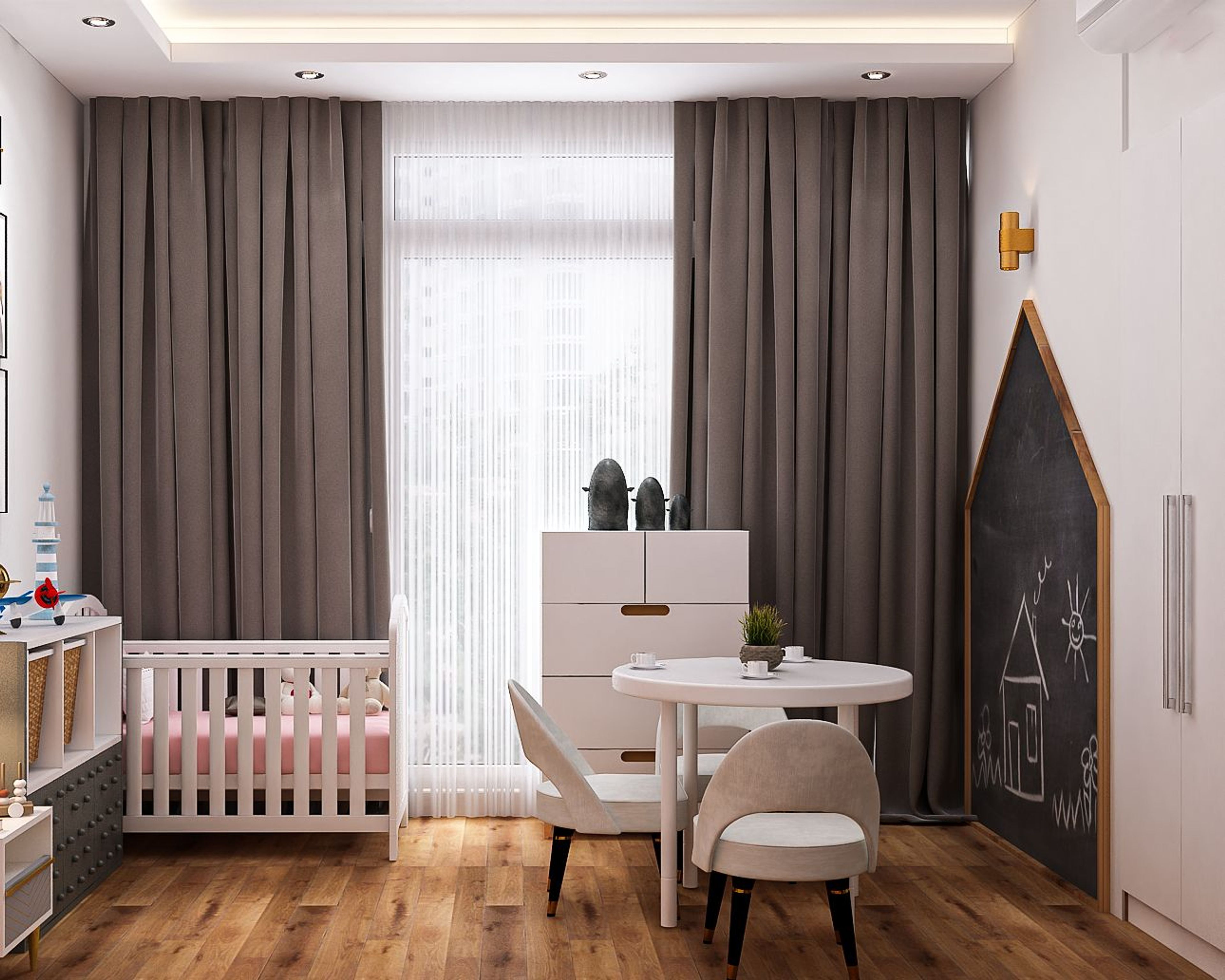 Pink, Grey And White Theme for Kid's Room - Livspace