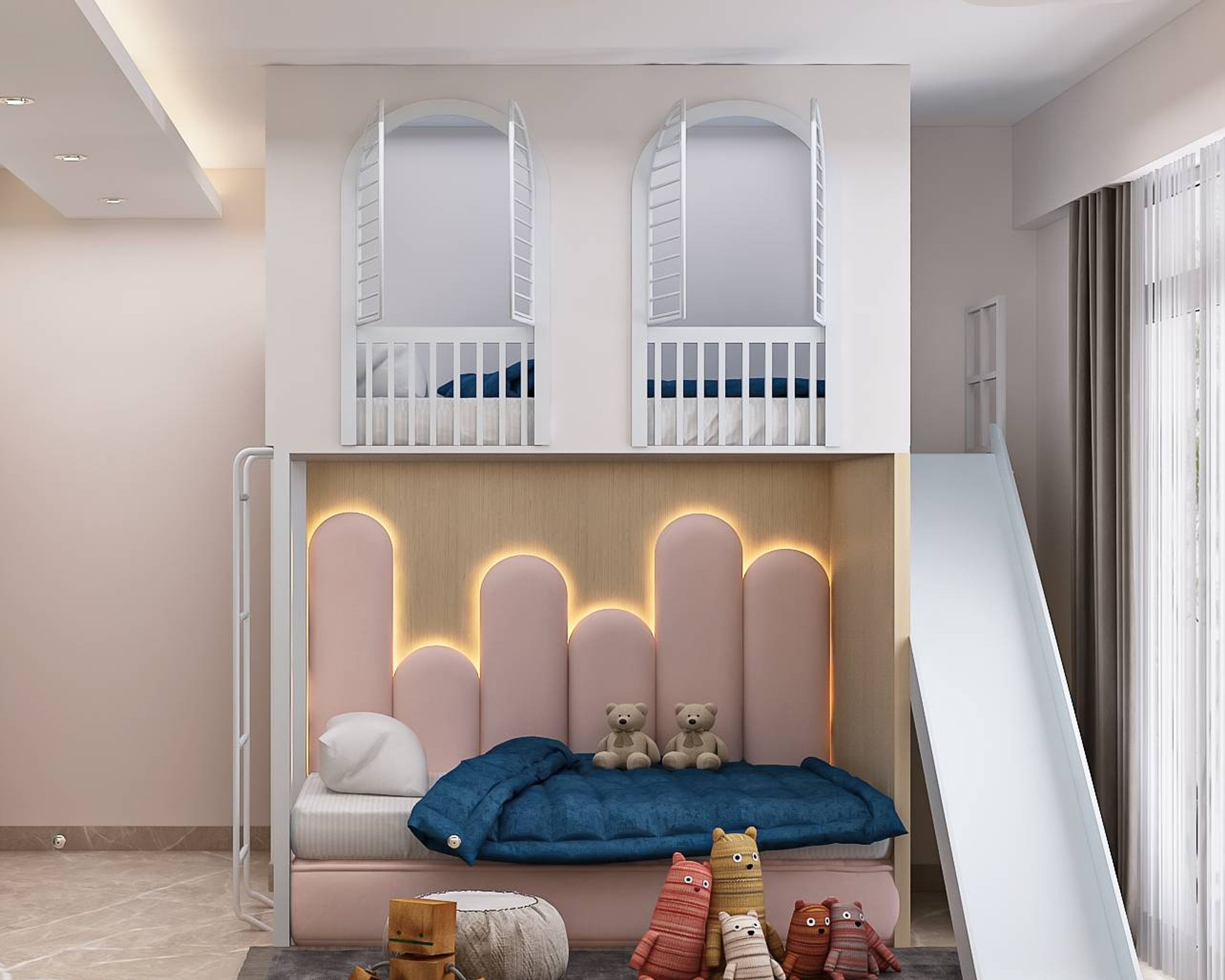 Modern Kid's Room Design For Girls With Bunk Beds