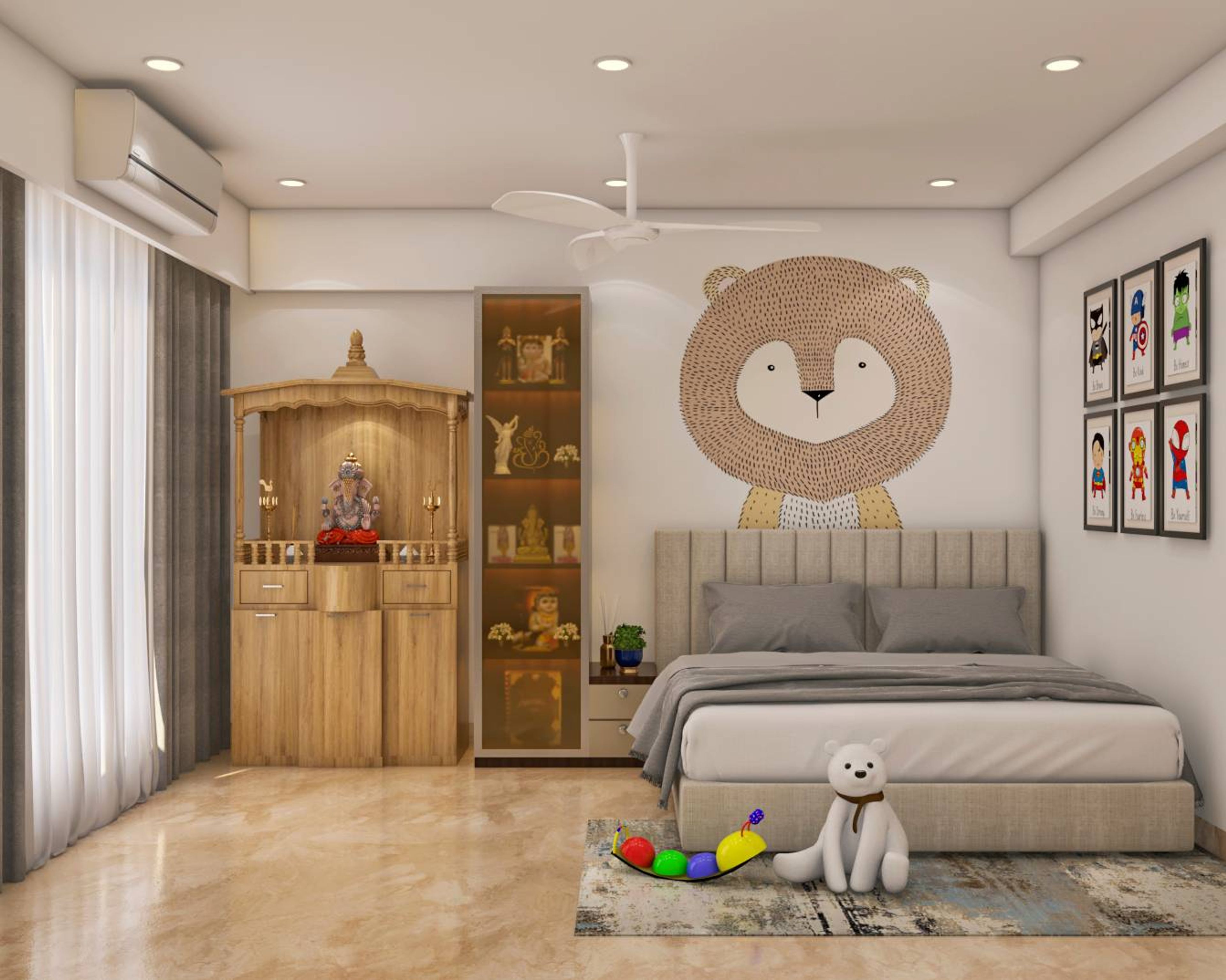 Beige Coloured Modern Kids Bedroom Design