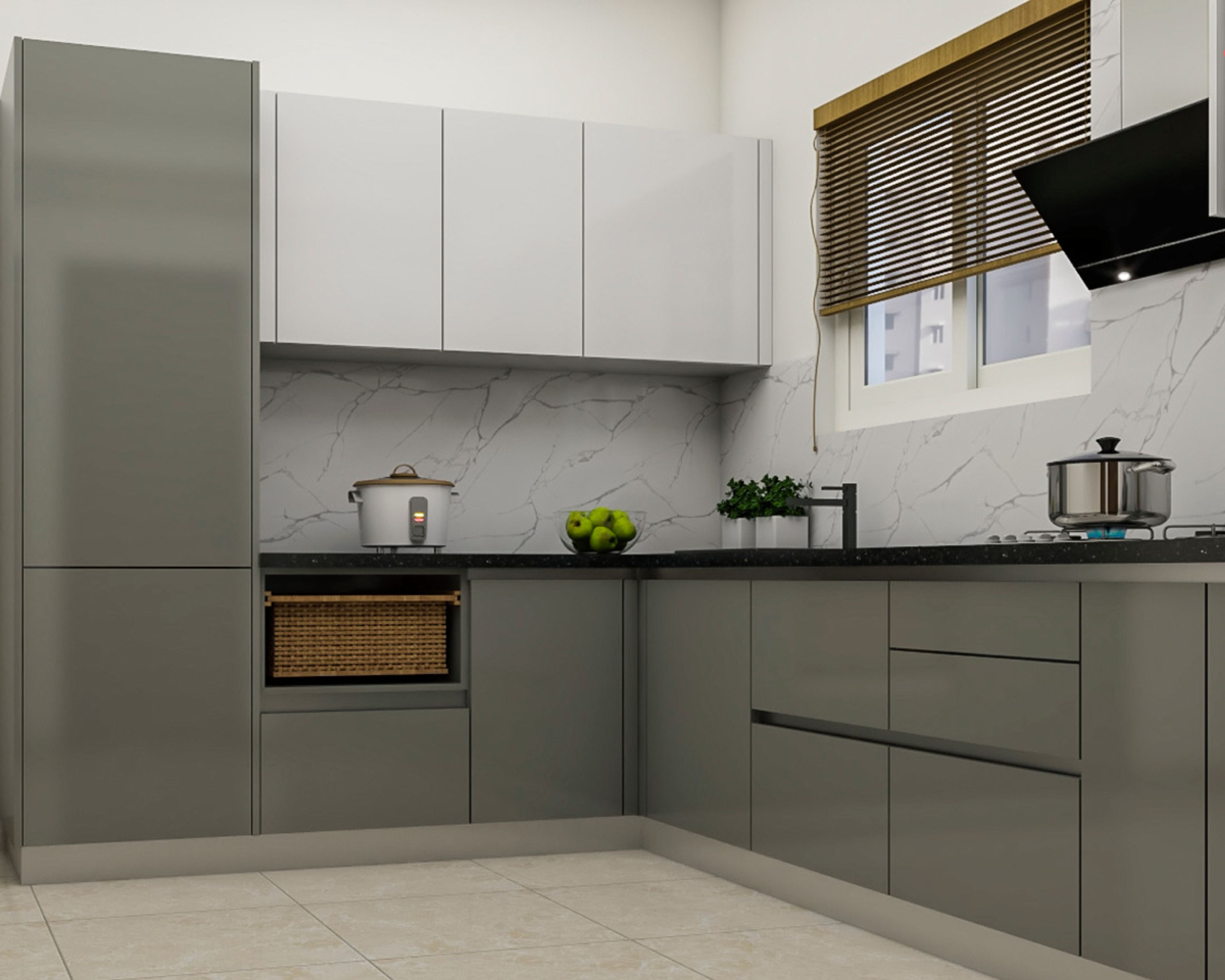 Modern L-Shaped Modular Kitchen Design