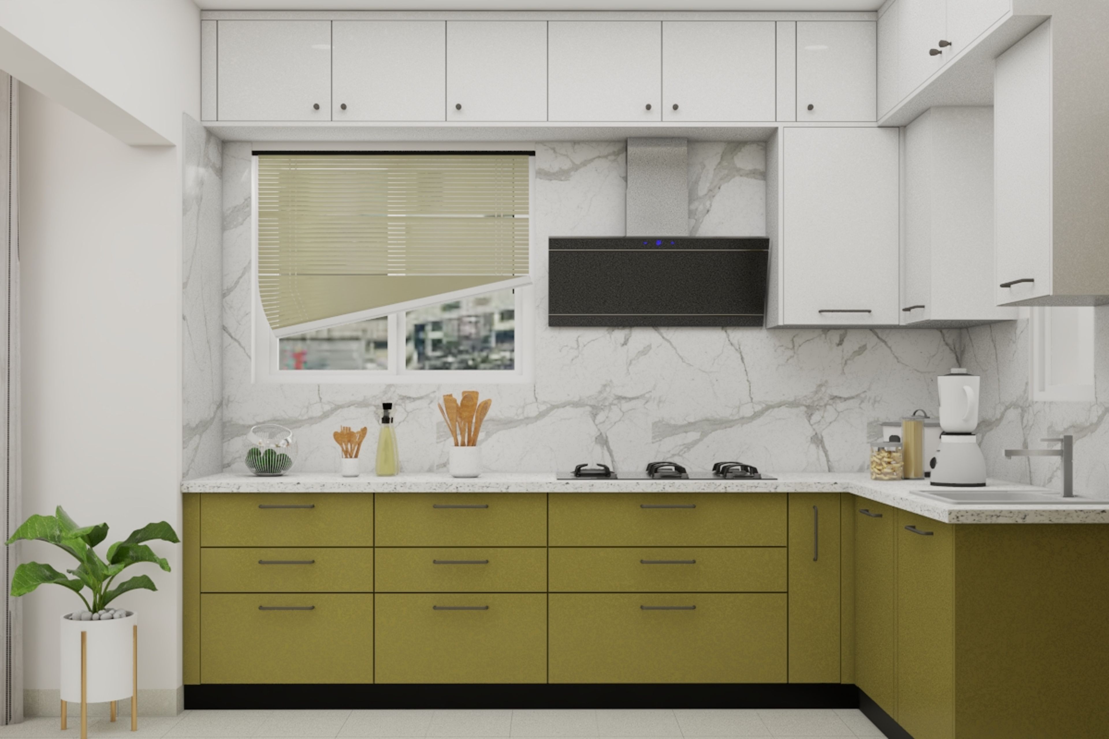Modern White And Green Indian Kitchen Design