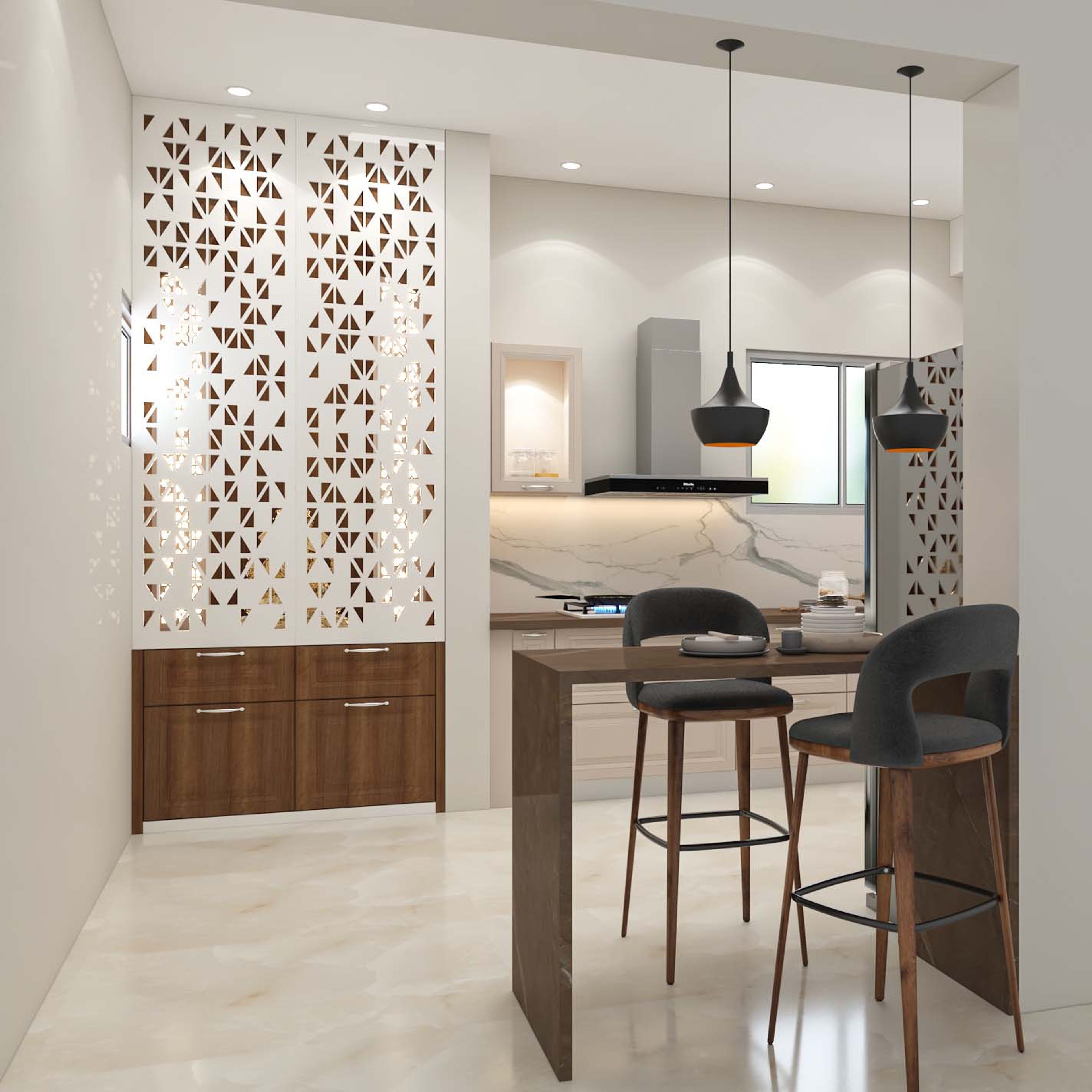 Contemporary Mandir Design With CNC Cuttings