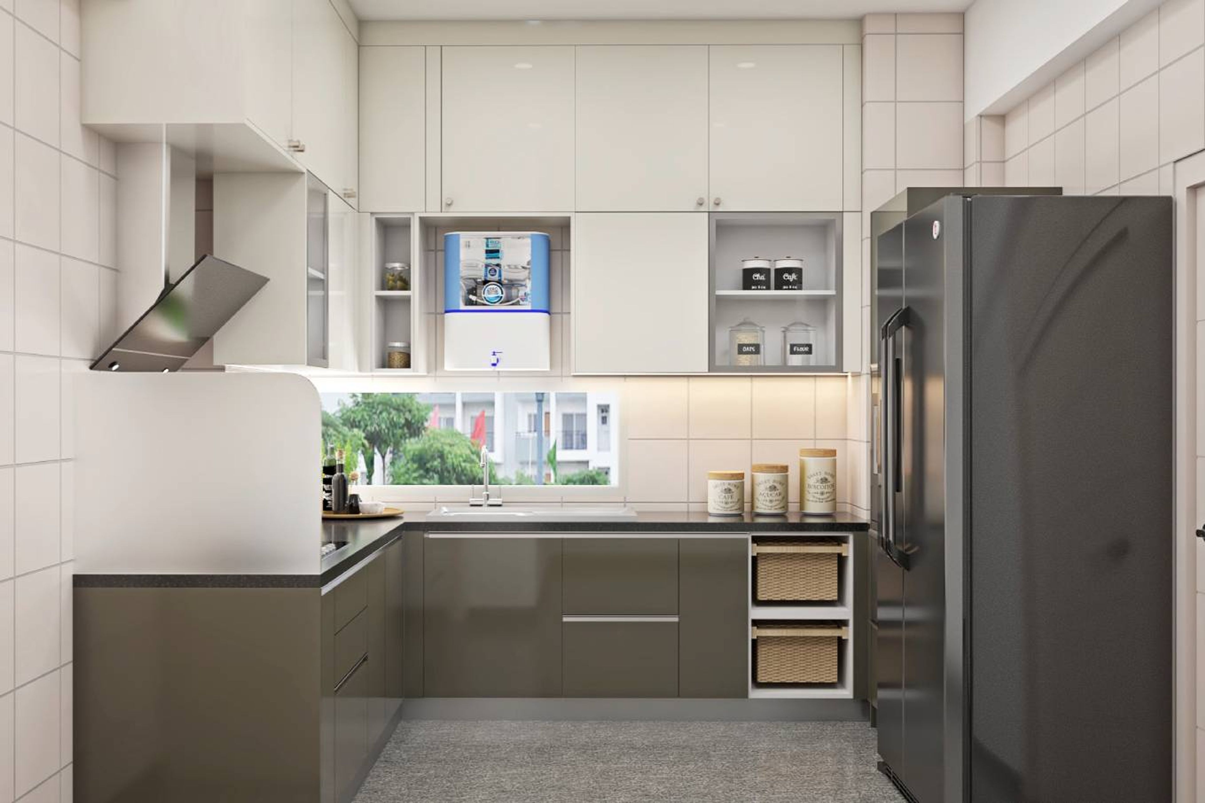 Modern Modular L-Shaped Kitchen Design With Wall Units