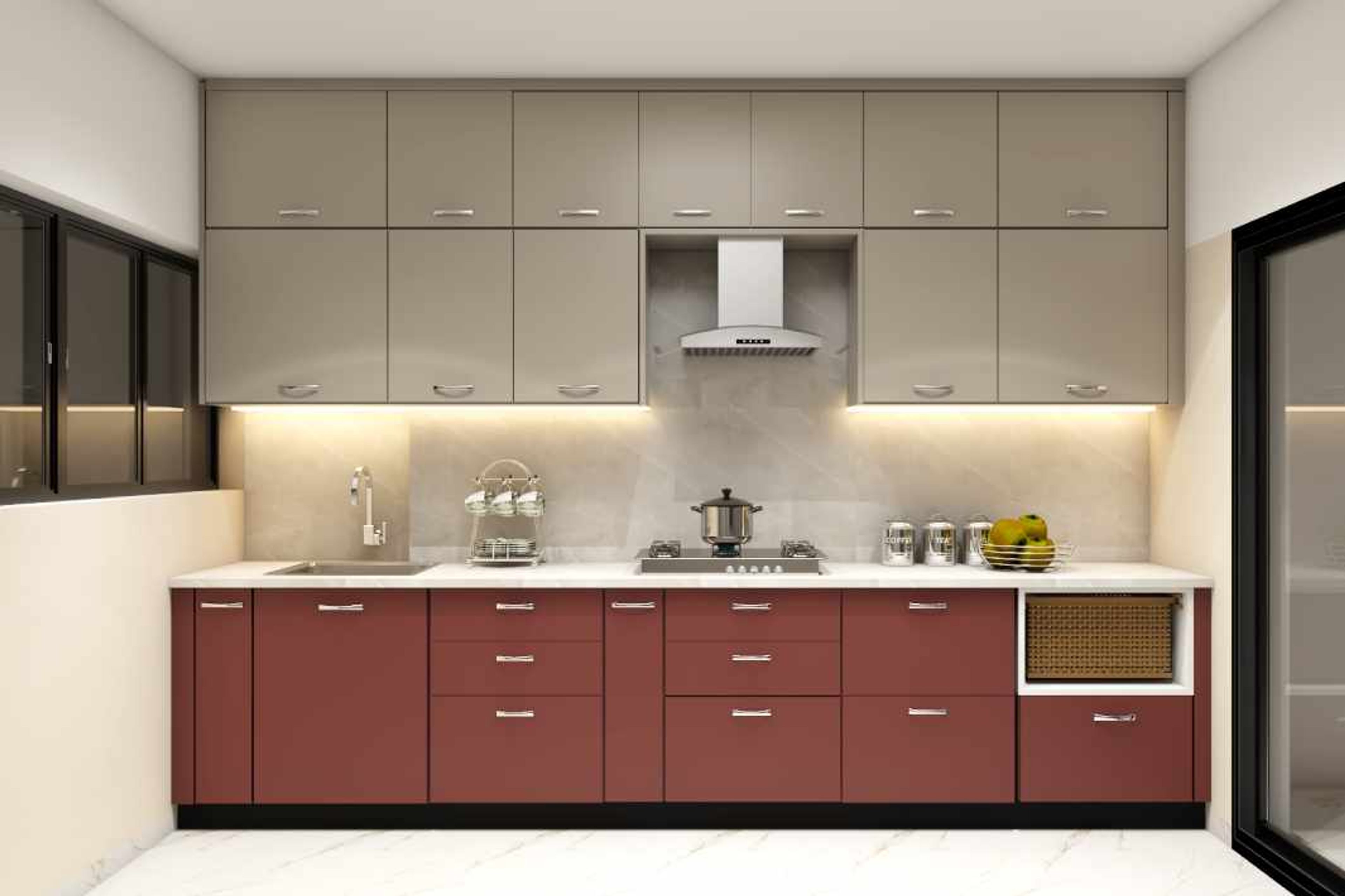 Indian Kitchen Design In Red & Beige - Livspace