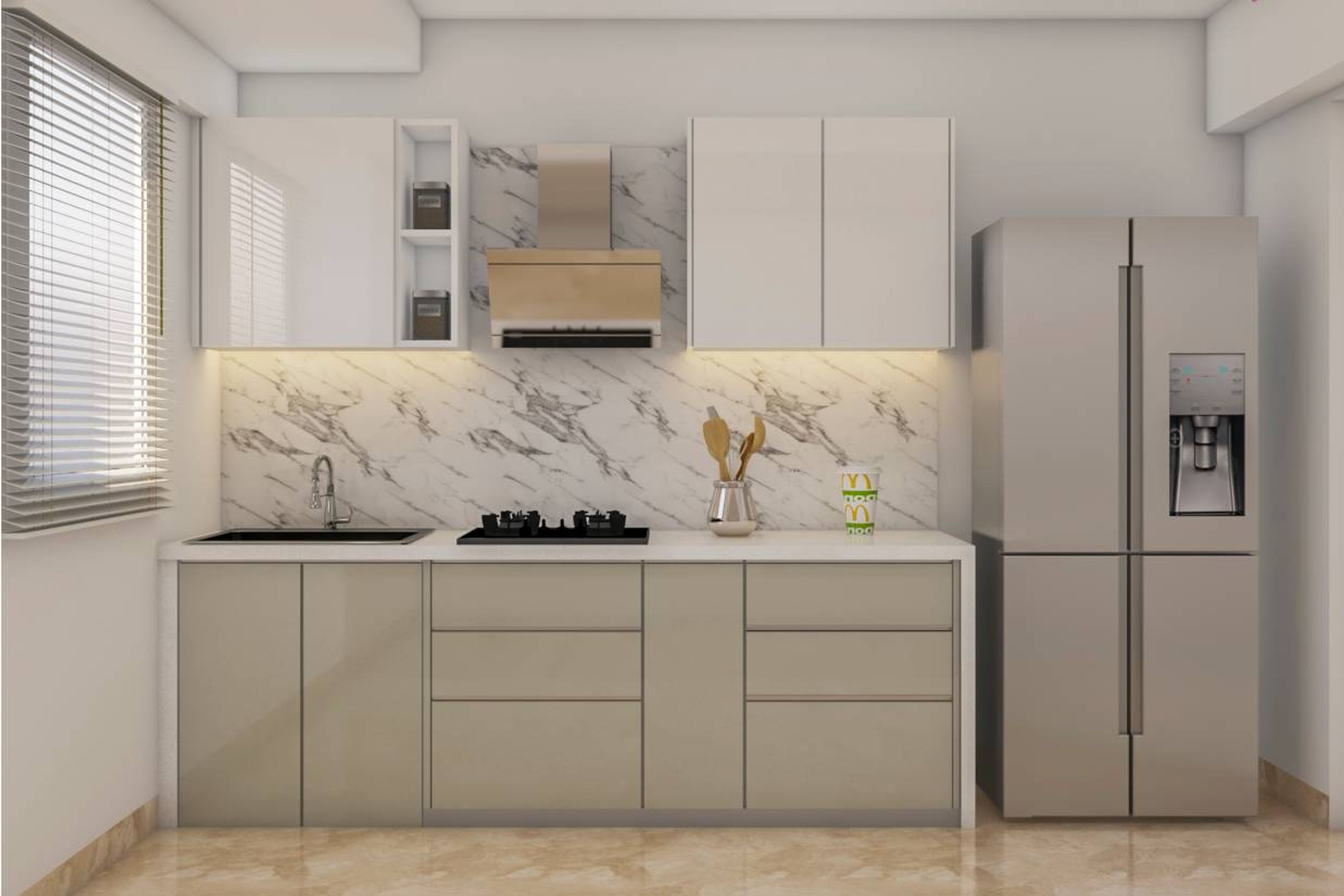 Modern Parallel Kitchen Design With Grey And White Cabinets