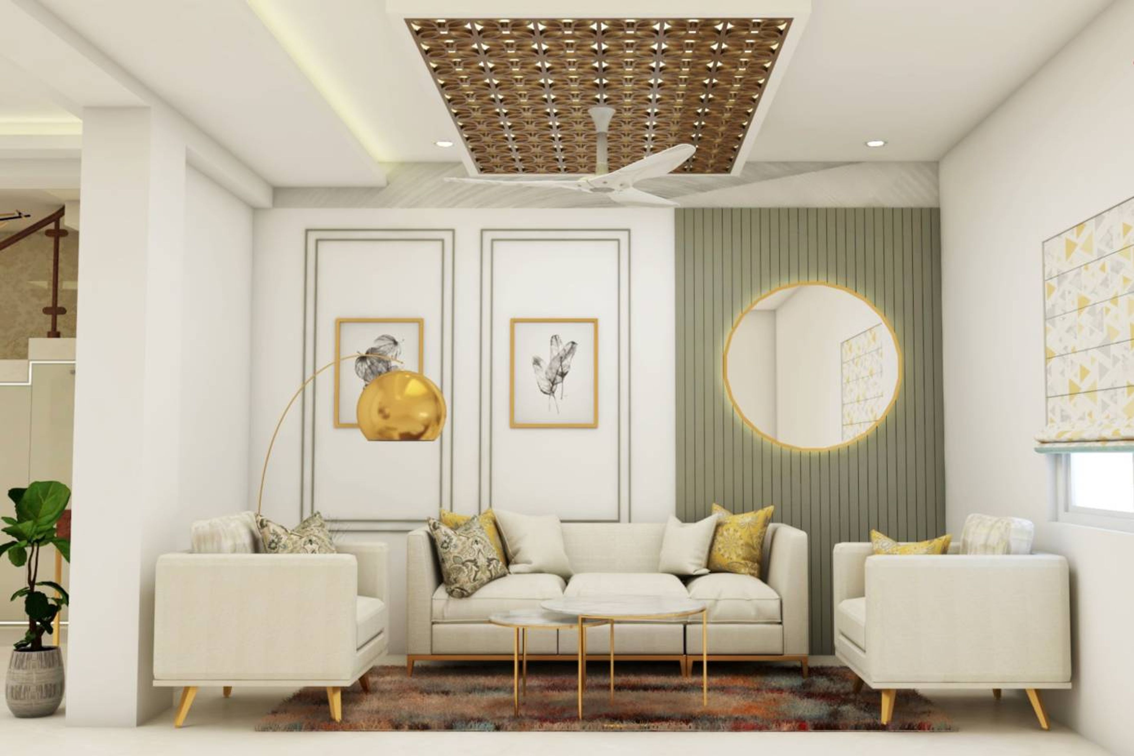 Living Room Design With A Cream Upholstered Sofa - Livspace