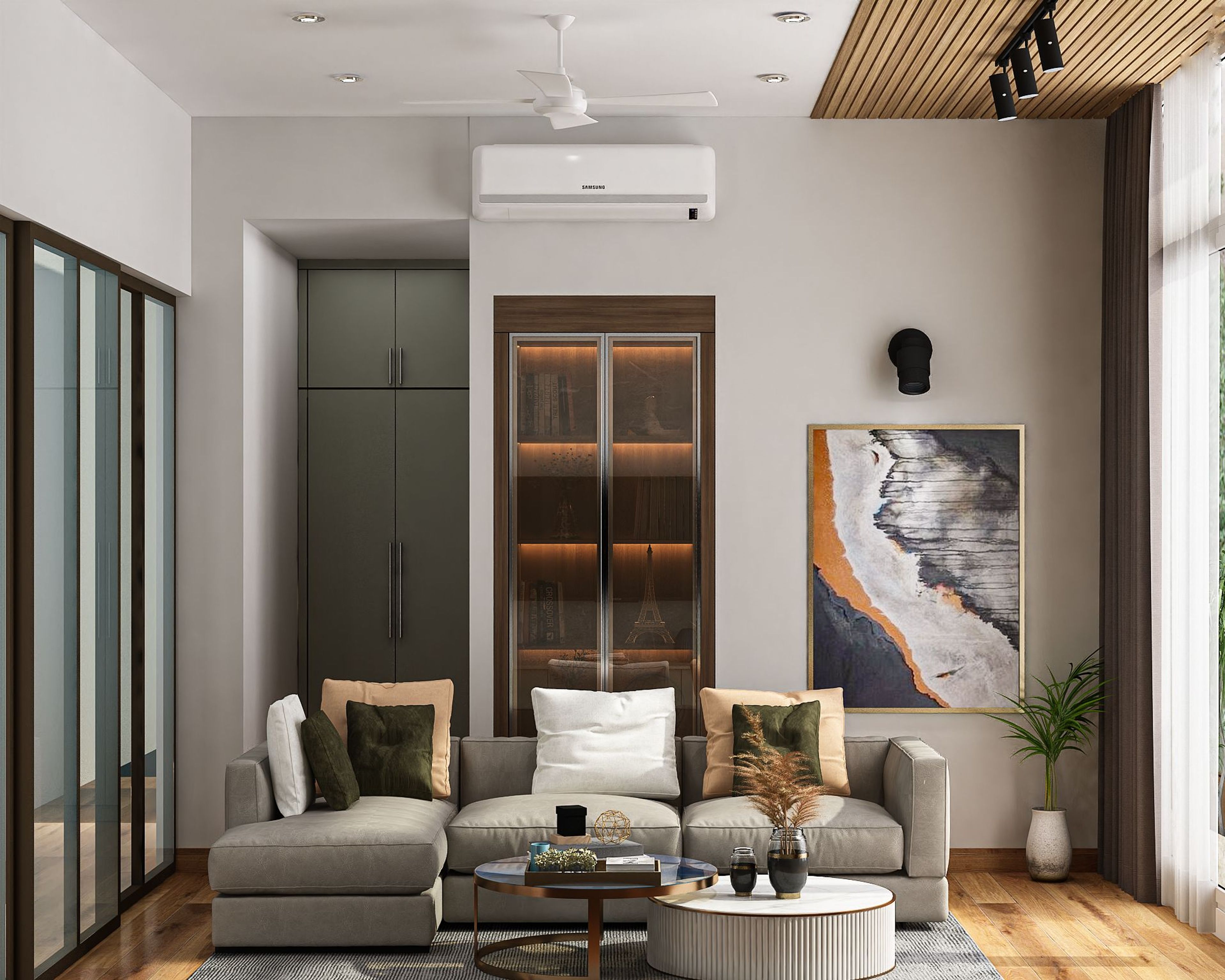 Contemporary Living Room Design With Grey Sofa