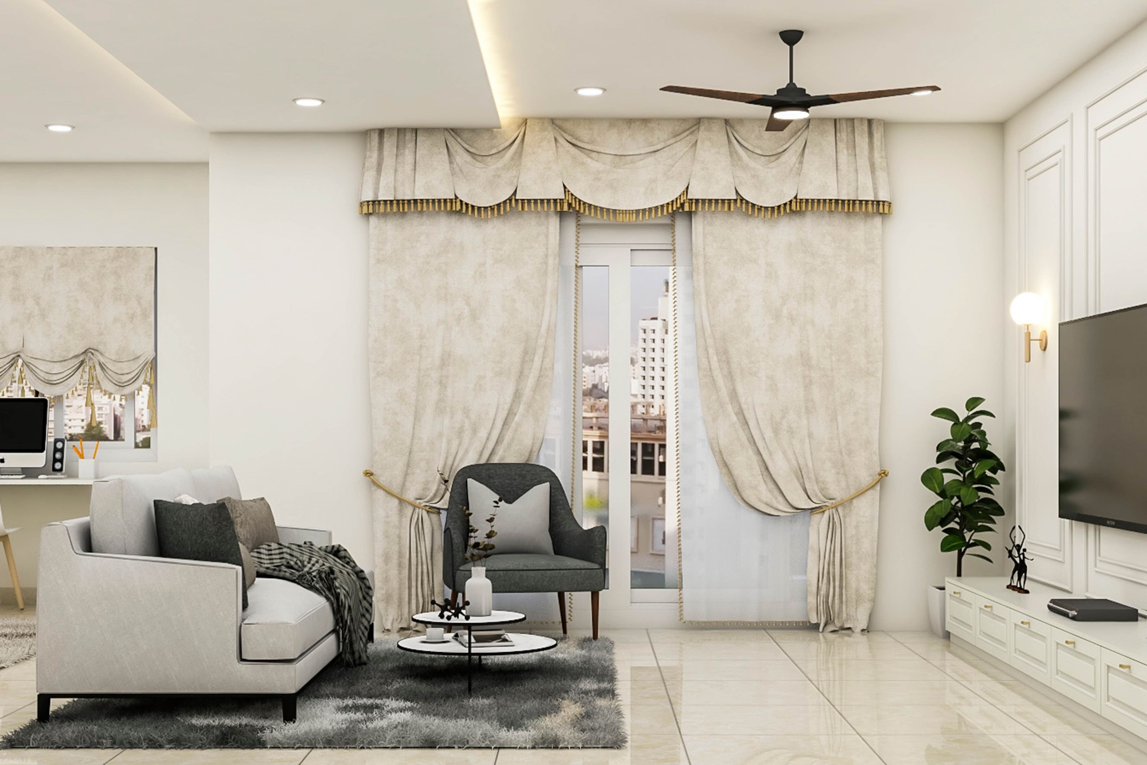 Living Room Design With A Dark Grey Accent Chair - Livspace