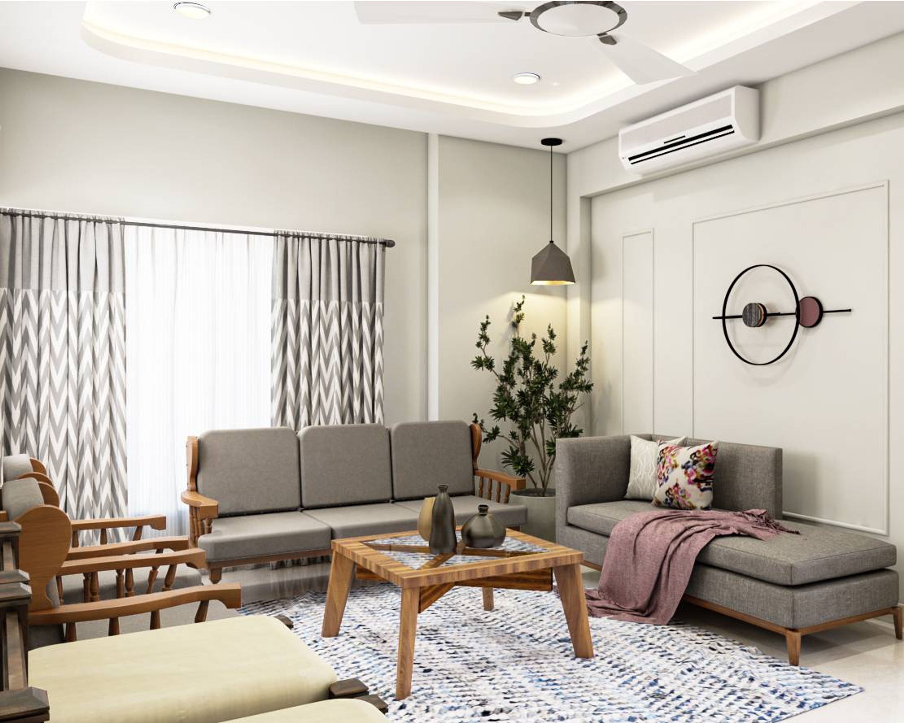 Modern Living Room Design With Grey Upholstery