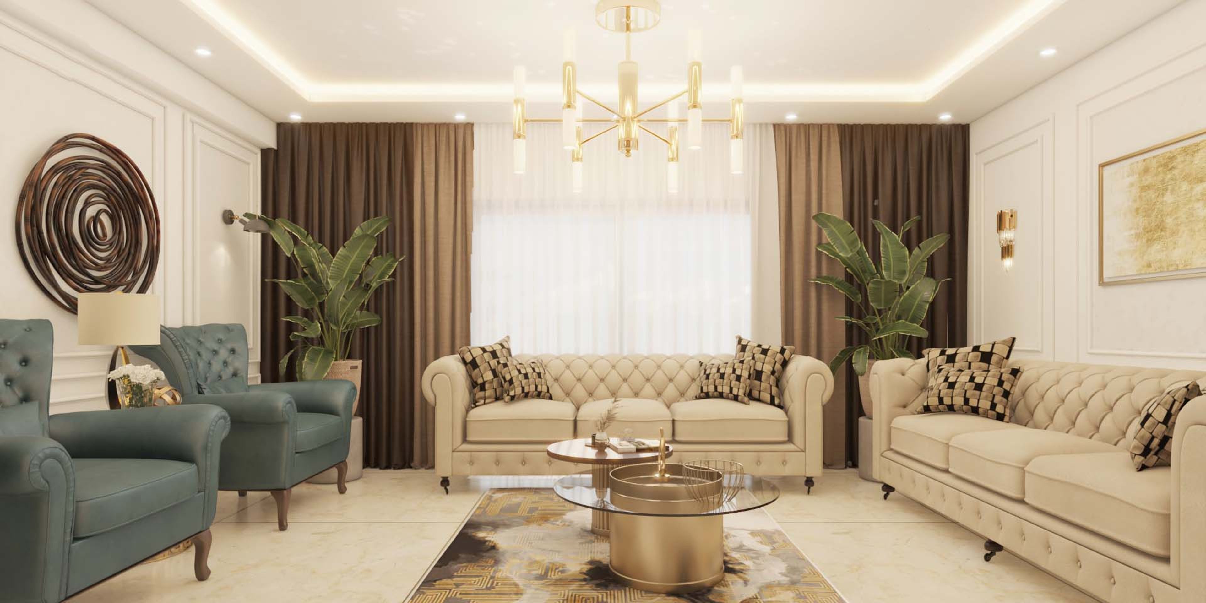 Modern Living Room Design With Chesterfield Sofa