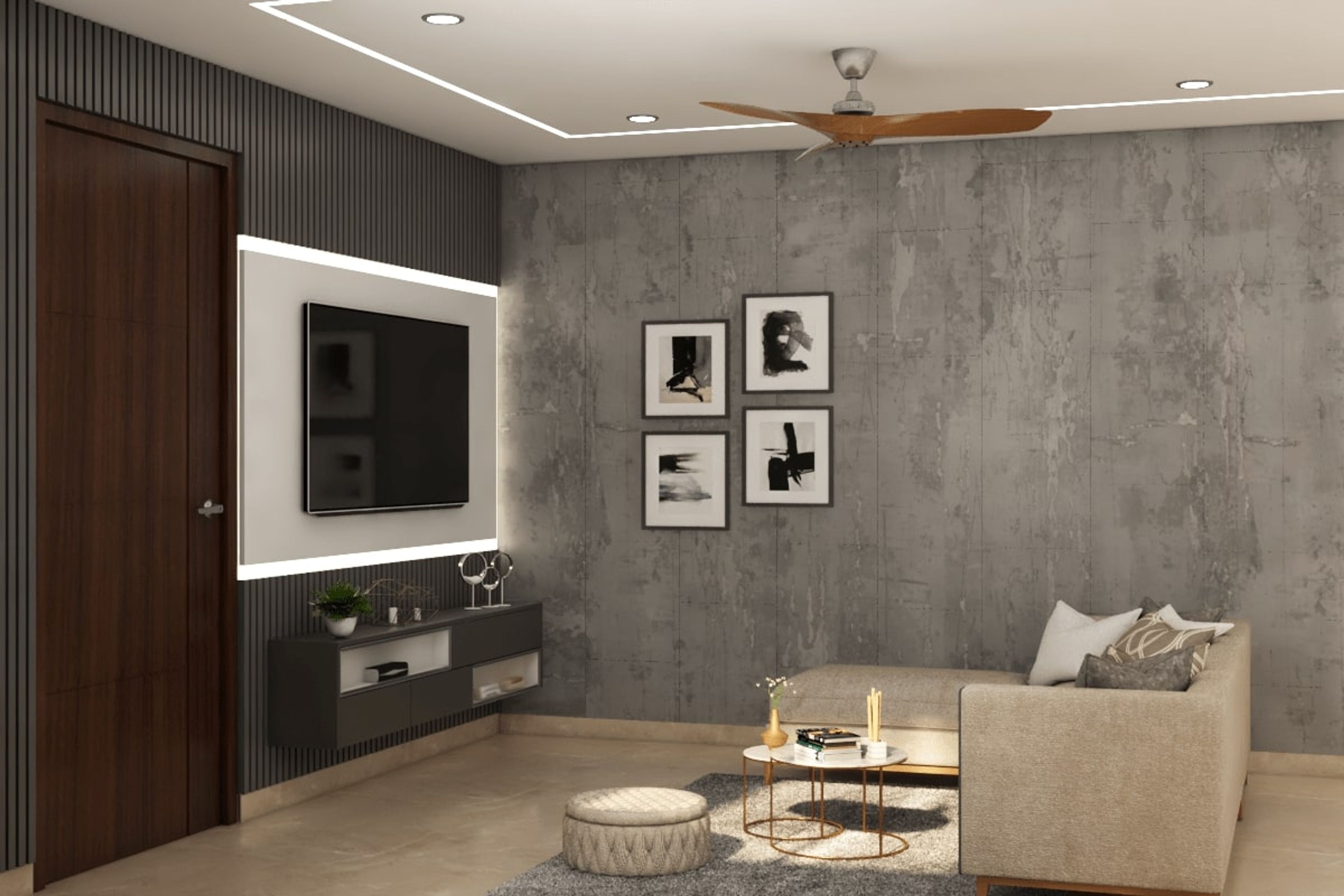 Rustic Living Room Design With Sectional Sofa