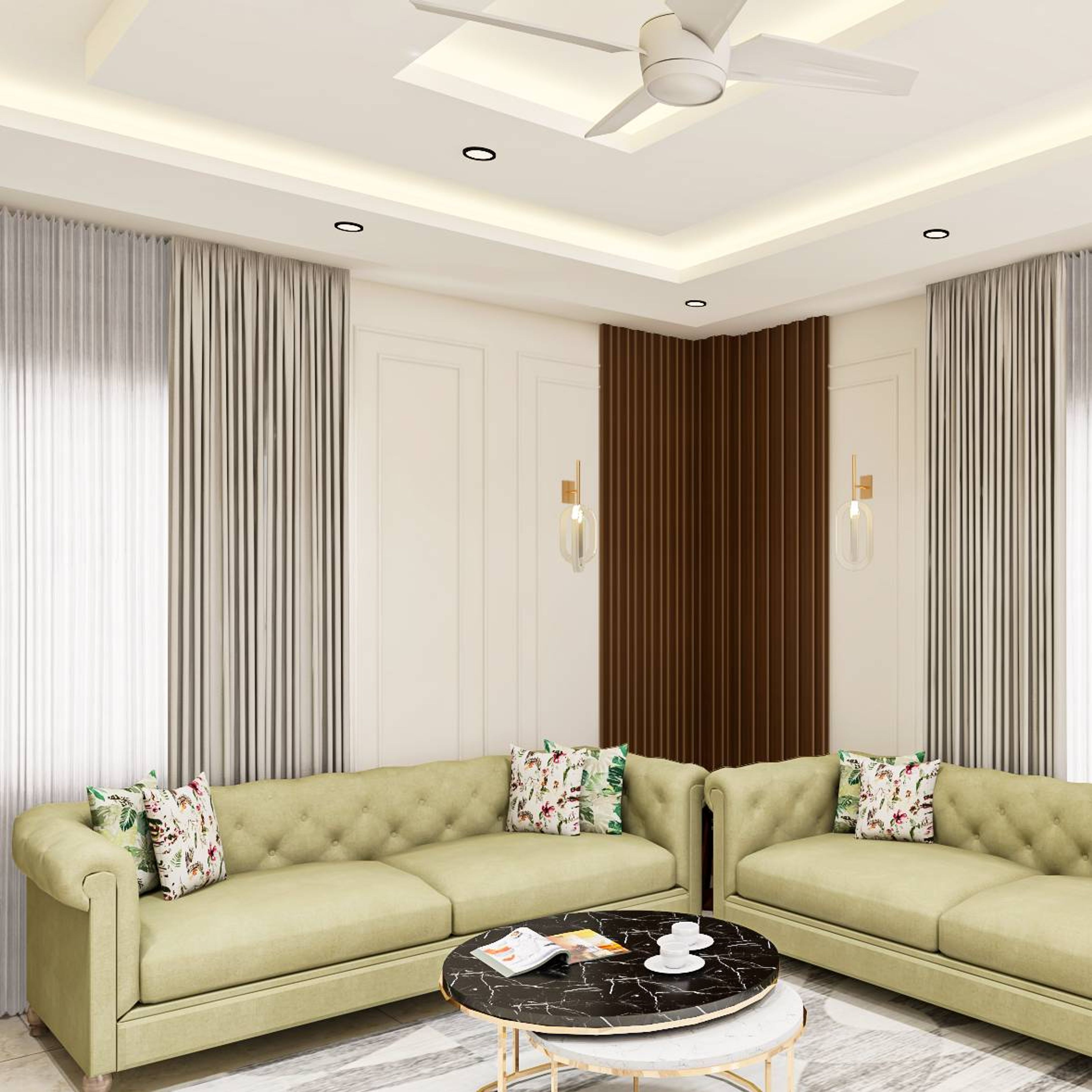 Living Room Design With 2 Sofas And Nesting Tables - Livspace