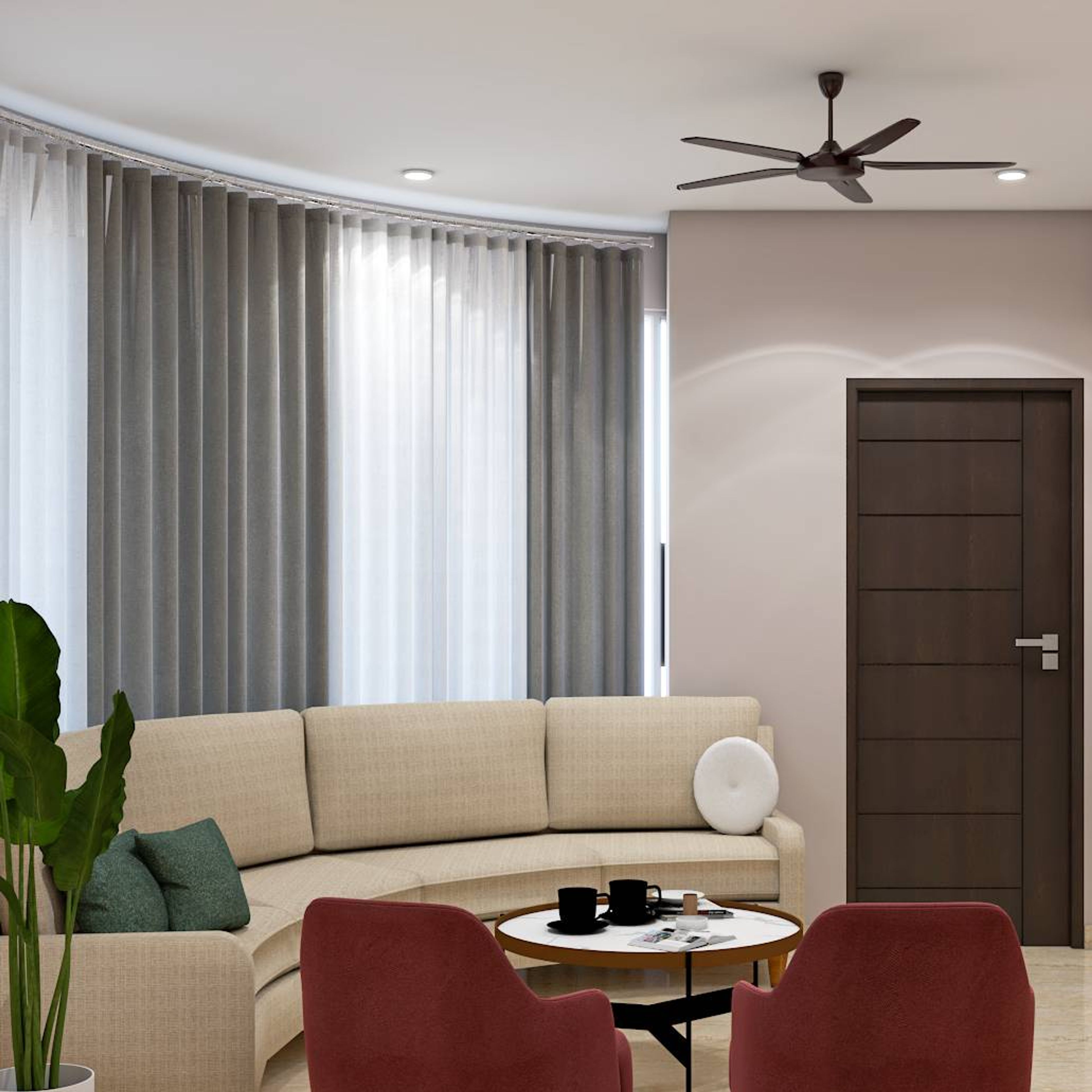 Living Room Design With A Curved Sofa - Livspace