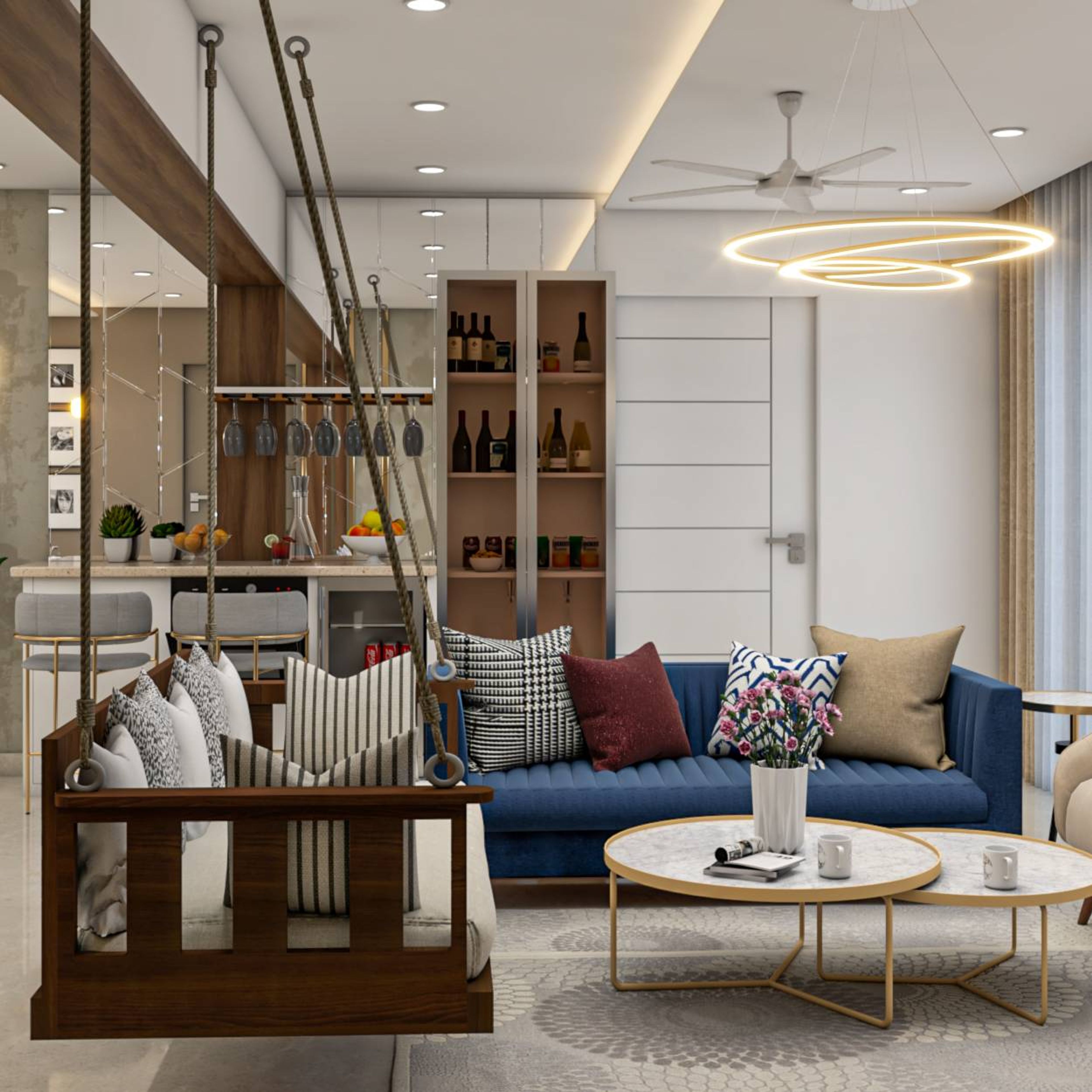 Living Room Design With Nesting Center Tables - Livspace