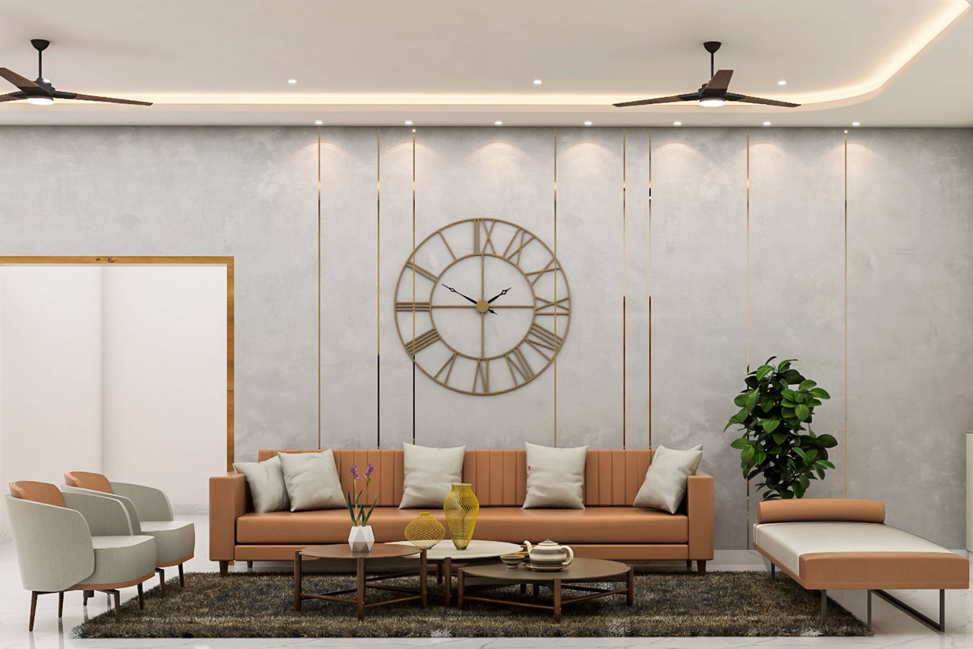 Contemporary Hall Interior Design With A Leather Sofa