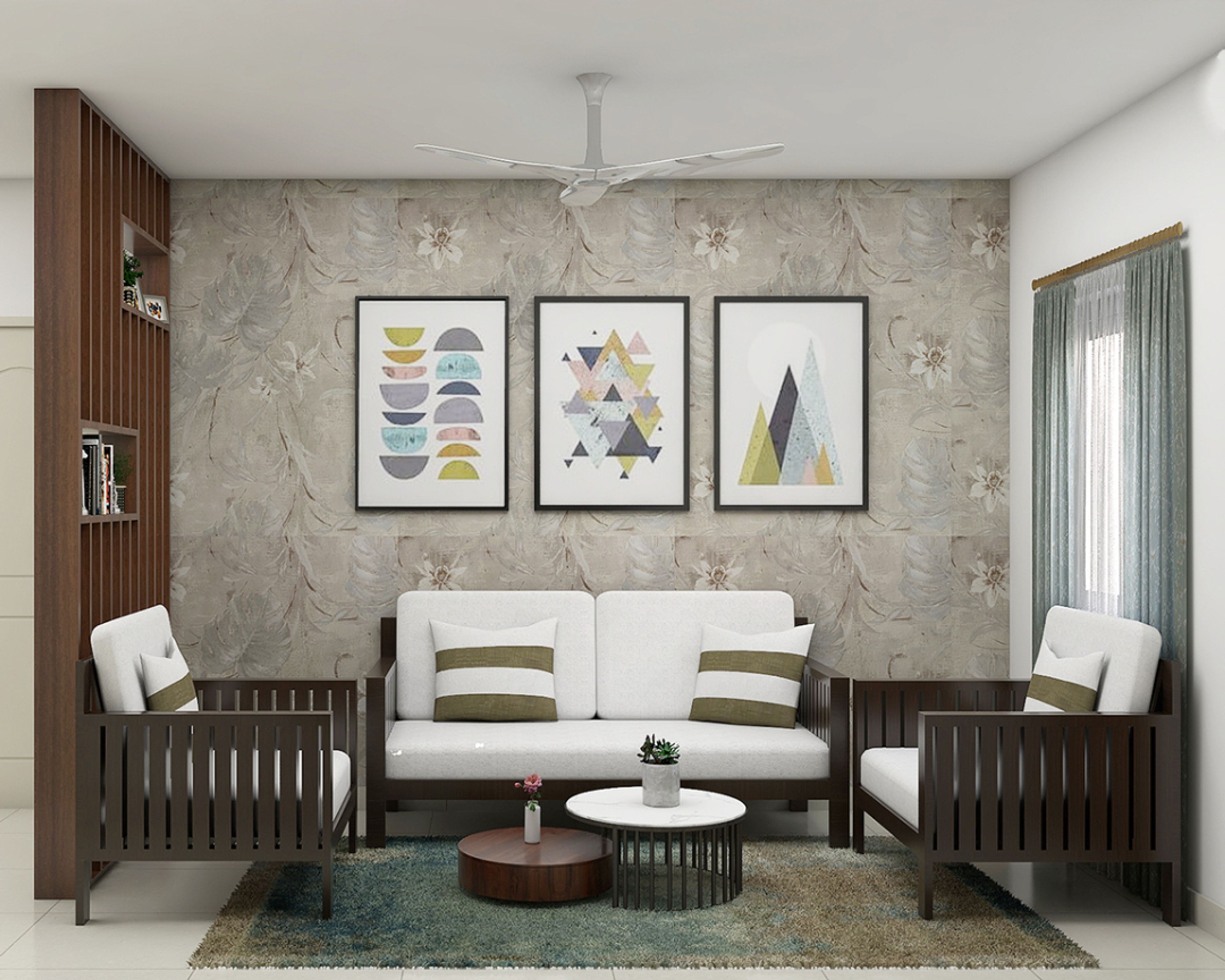 Living Room Design With A Wooden Sofa - Livspace