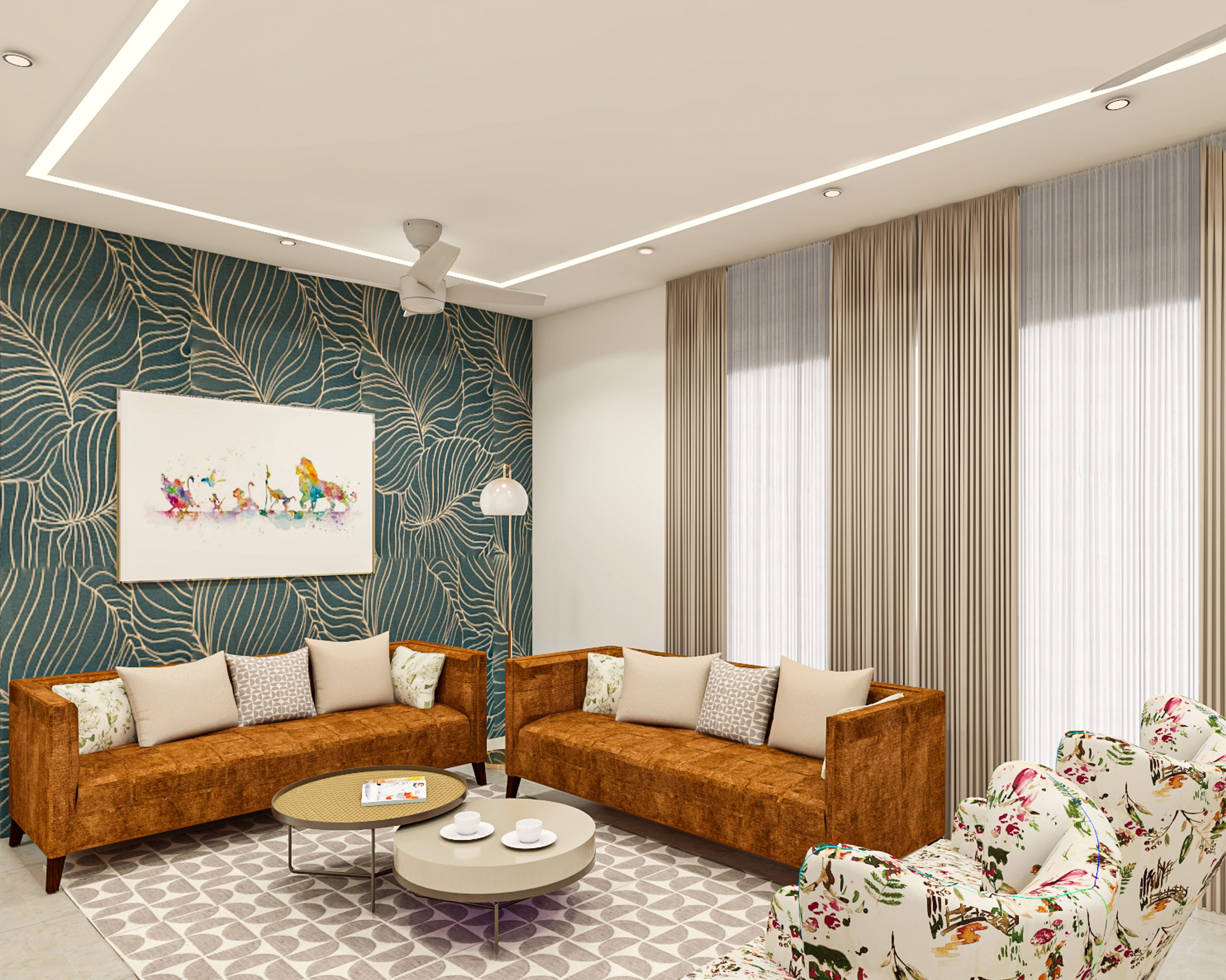 Living Room Design With 2 Upholstered Sofas - Livspace