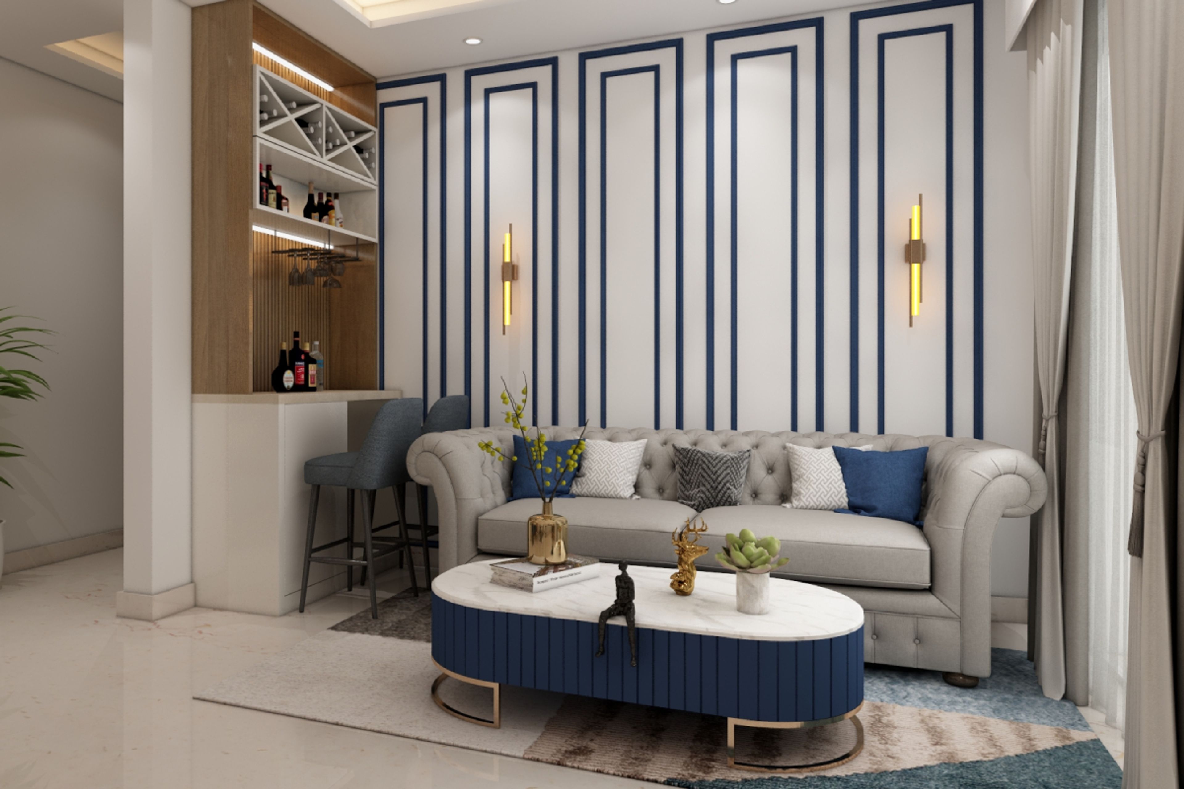 Living Room Design With Wall Lights - Livspace