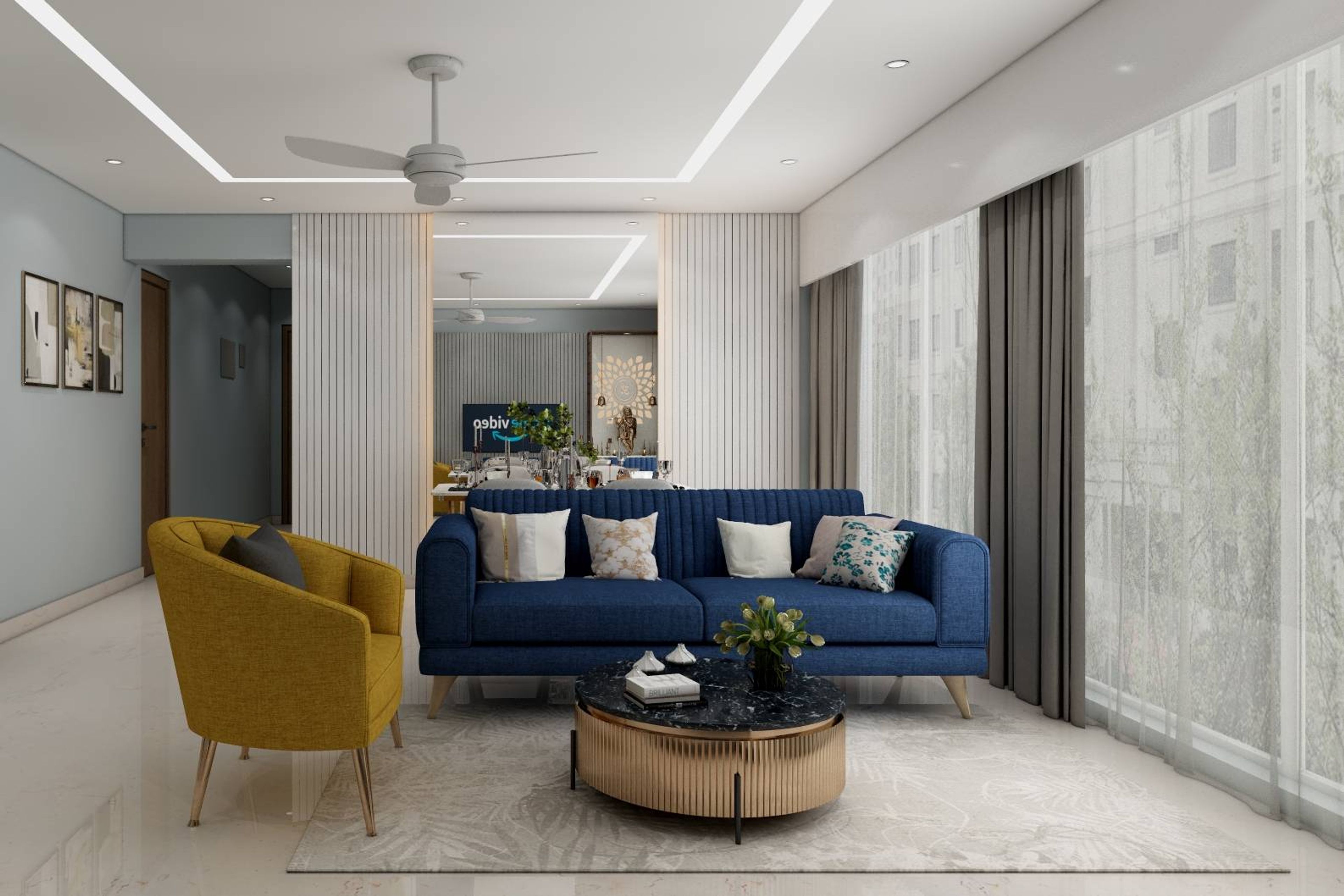 Living Room Design With A Yellow Upholstered Sofa - Livspace