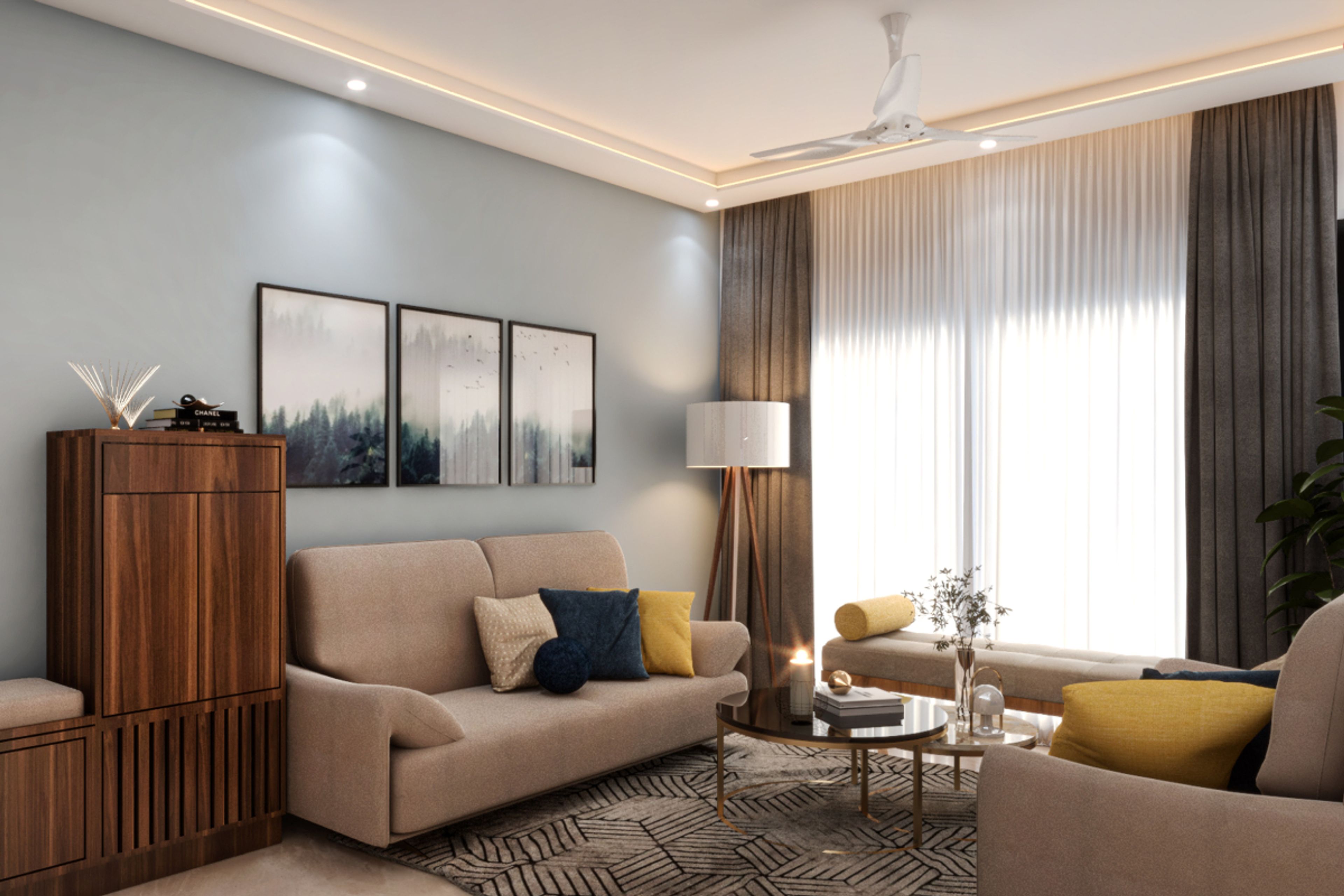 Living Room Design With 2 Sofas And A Daybed - Livspace