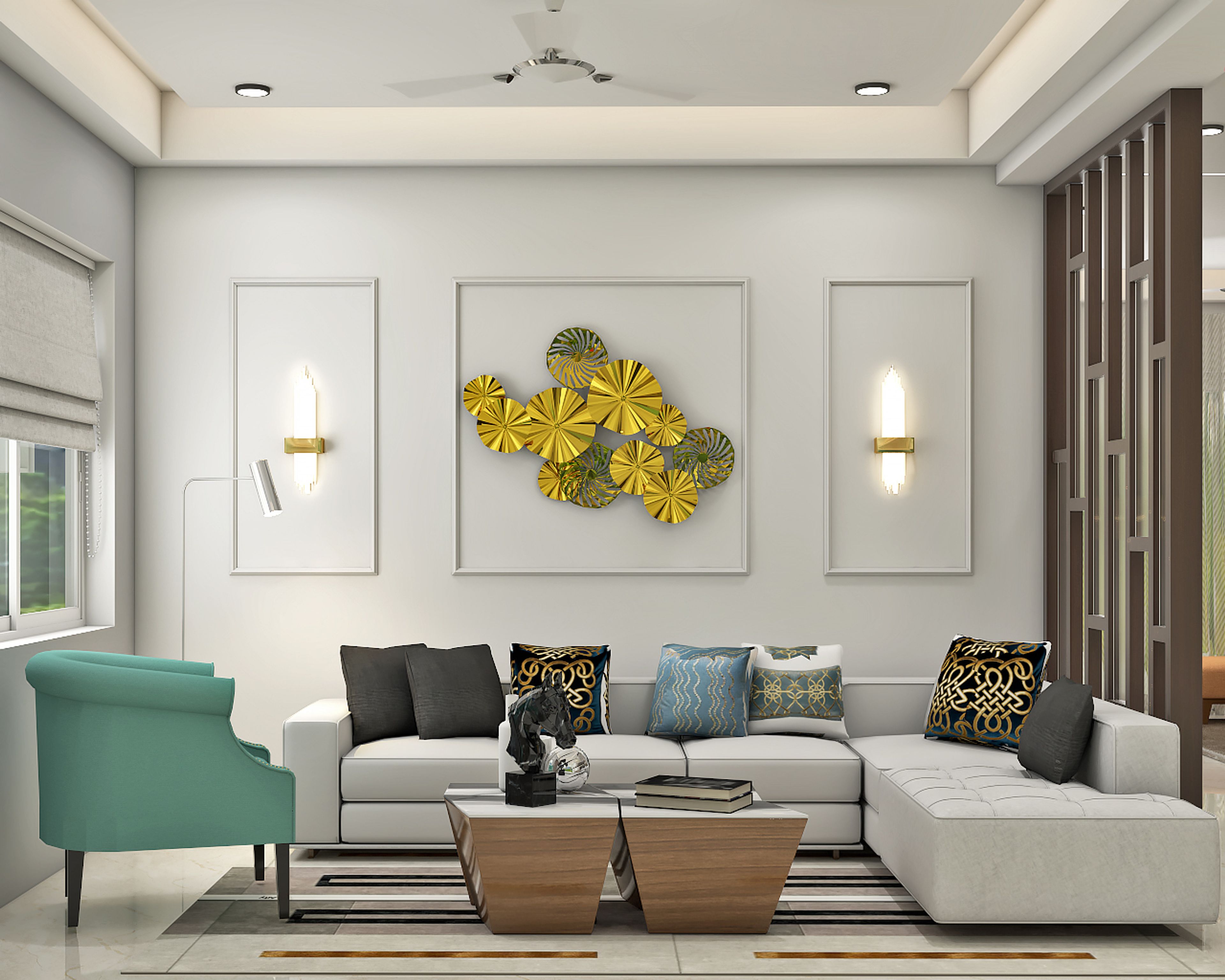 Living Room Design With 2 Sofas And A Coffee Table With Marble Top - Livspace