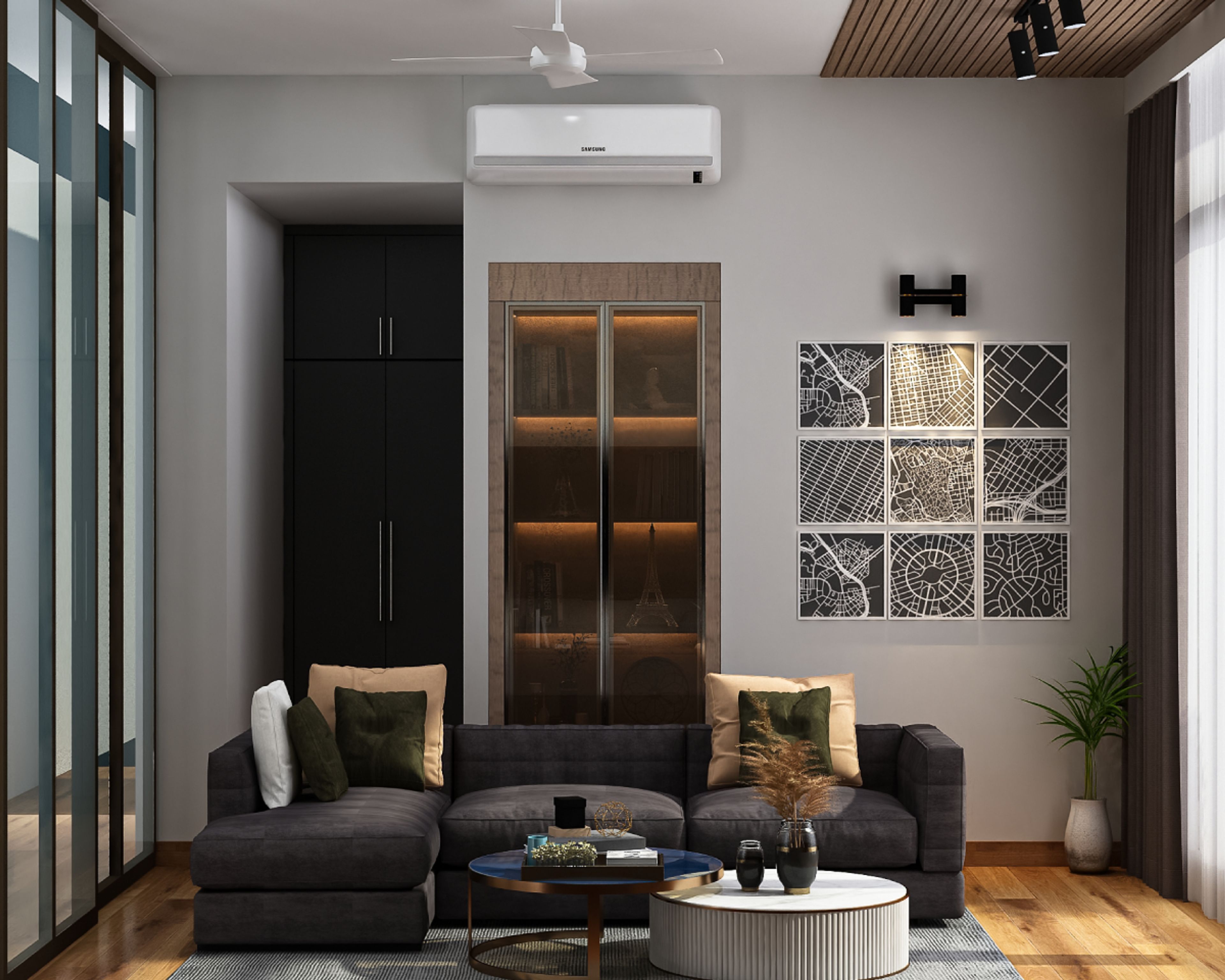 Living Room Design With A Grey Sofa - Livspace