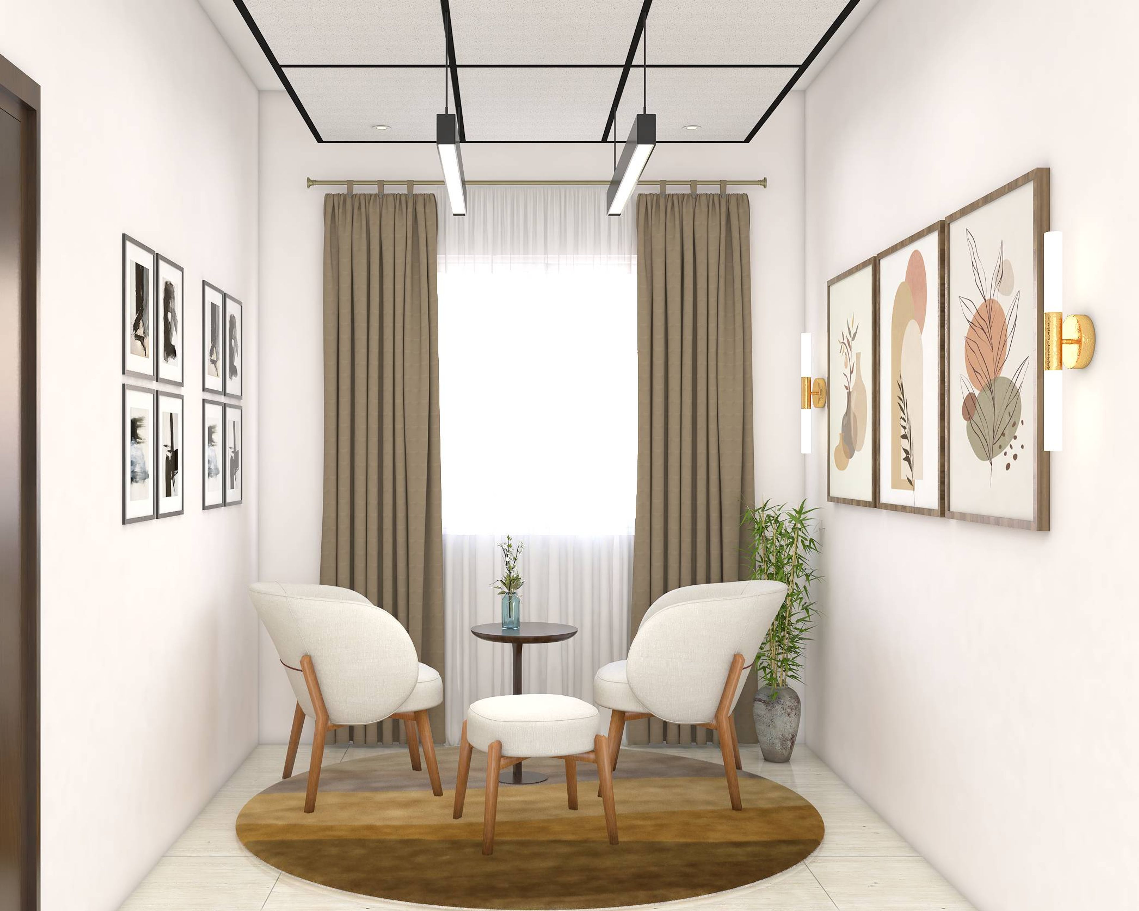 Living Room Design With 2 White Sofas And An Ottoman - Livspace