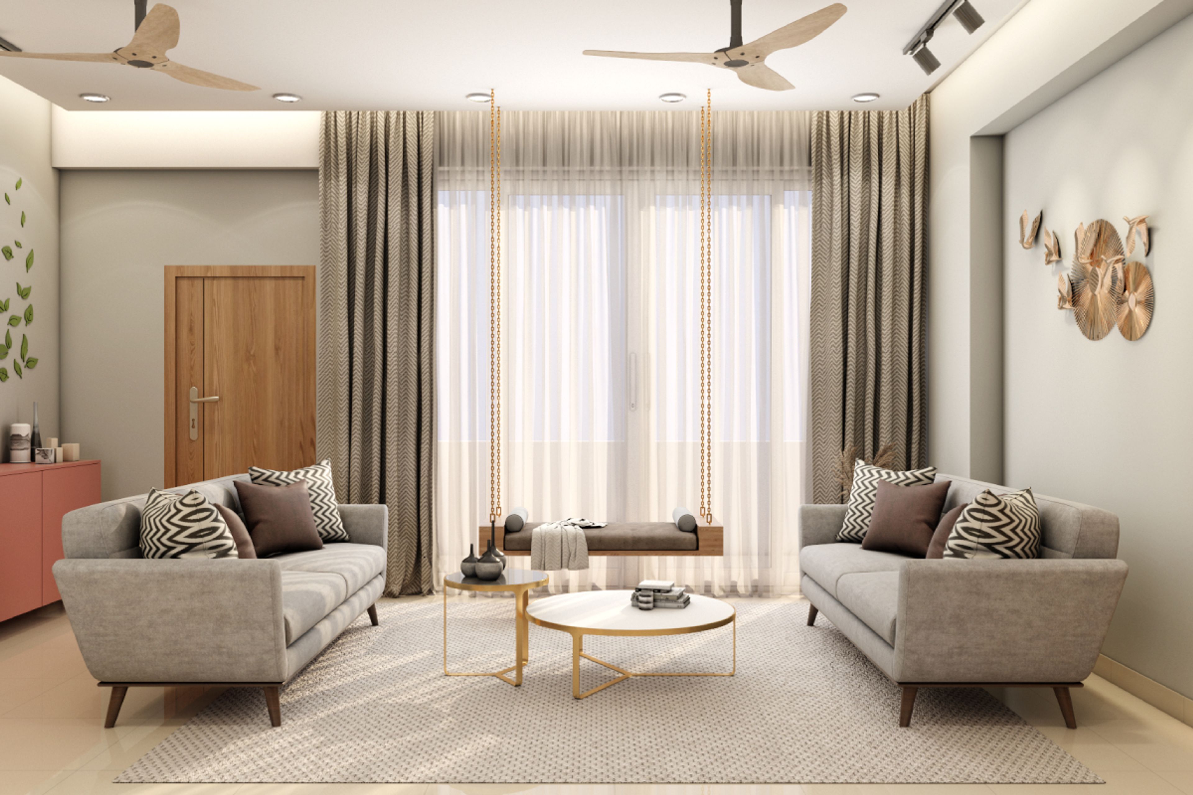 Living Room Design With A Pink Console Table - Livspace