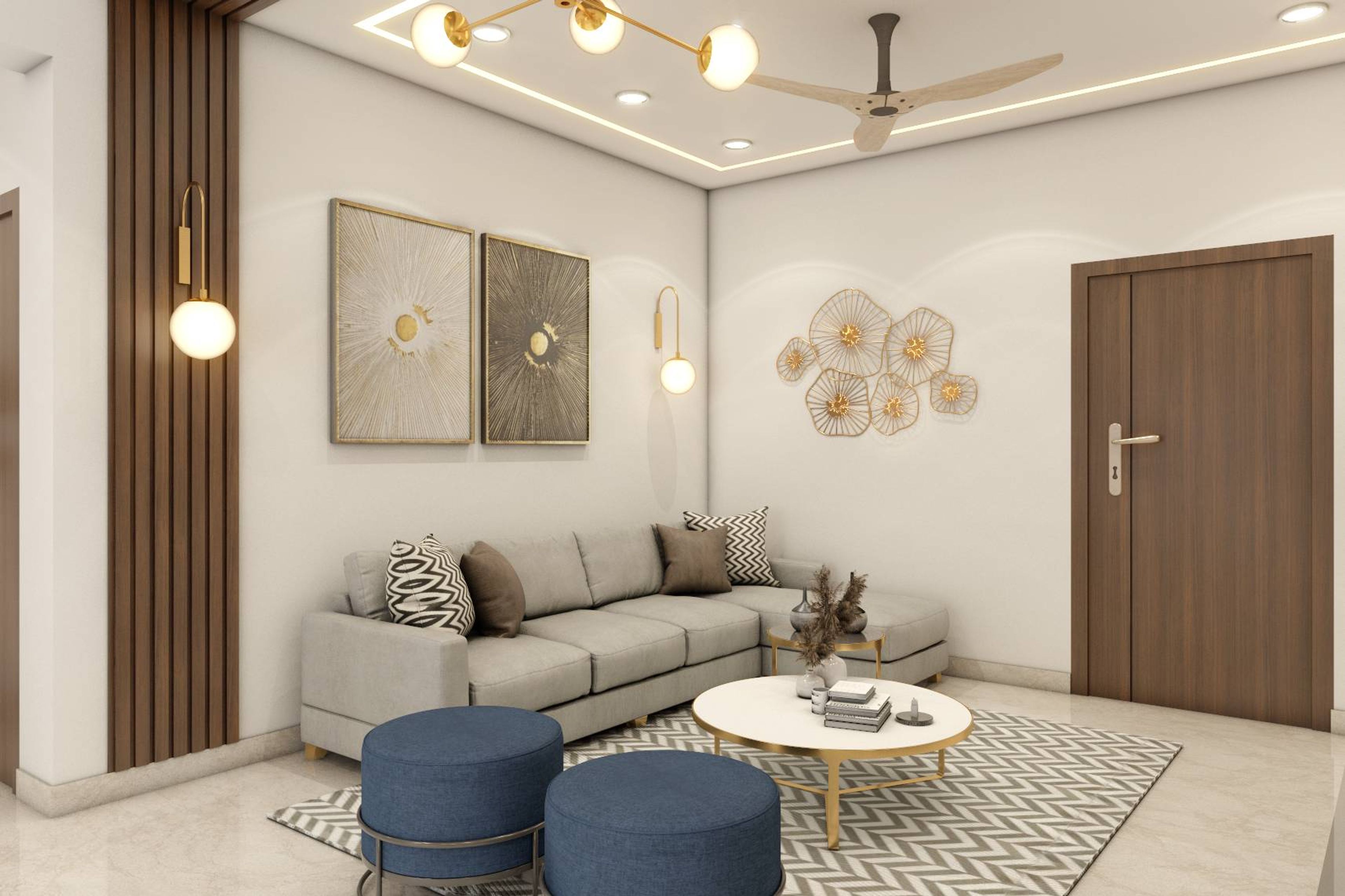 Modern Living Room Design With A Grey Sectional Sofa