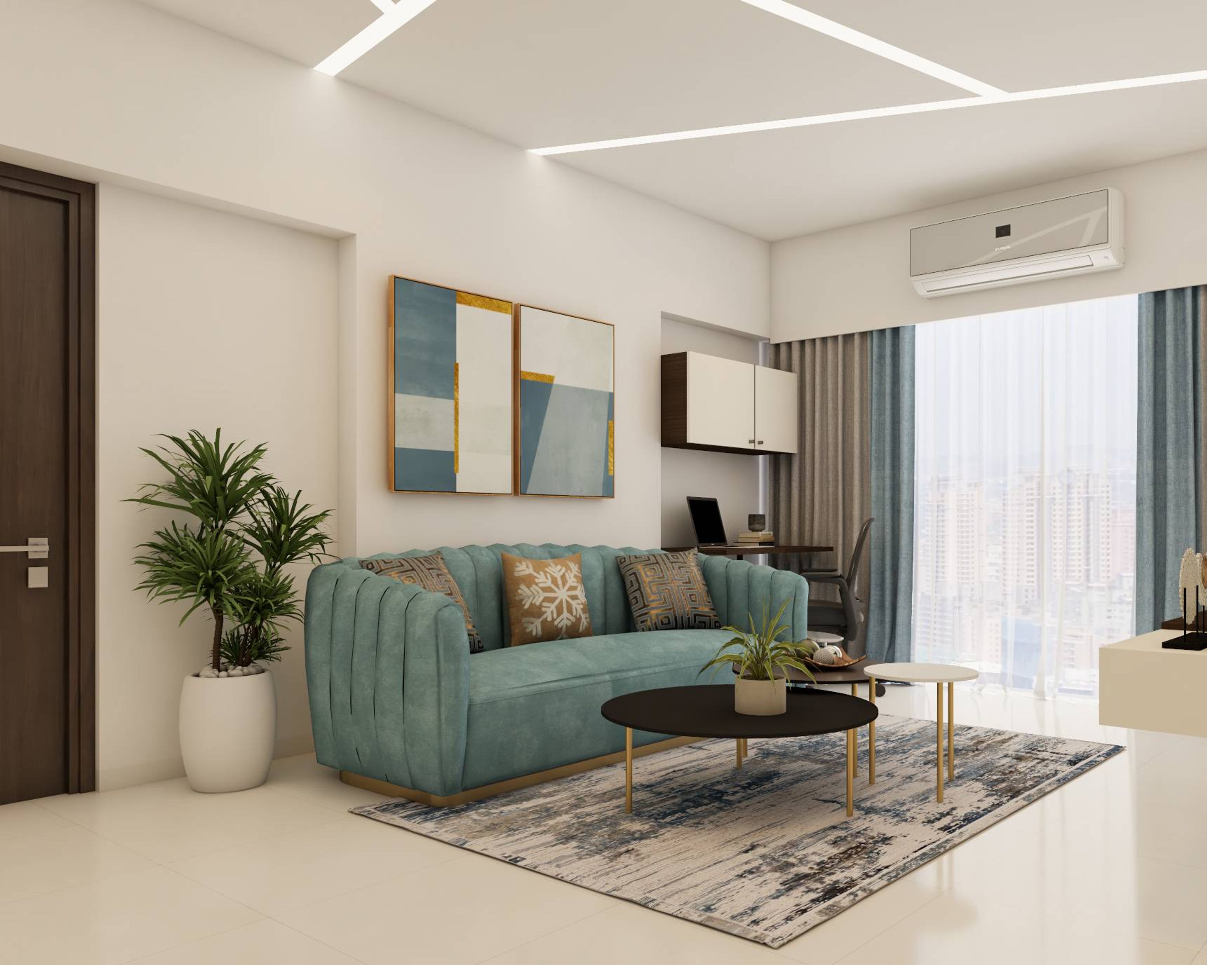 Living Room Design With A Circular Coffee Table - Livspace