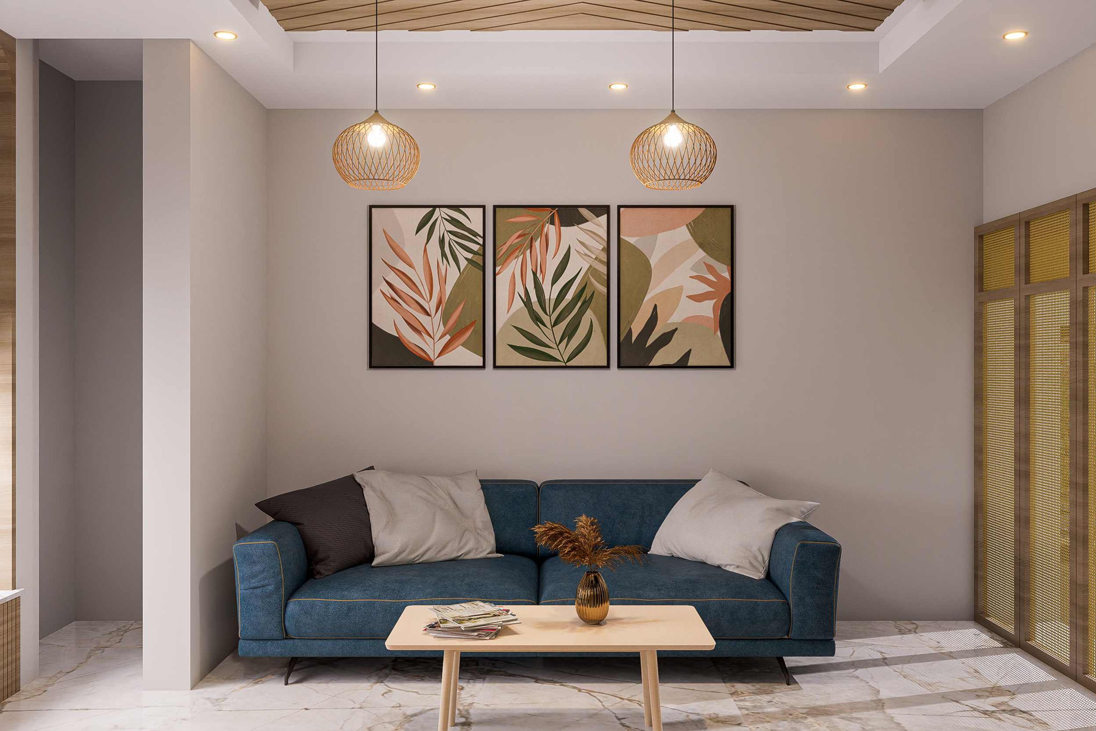 Tropical Living Room Design With Wooden Furniture