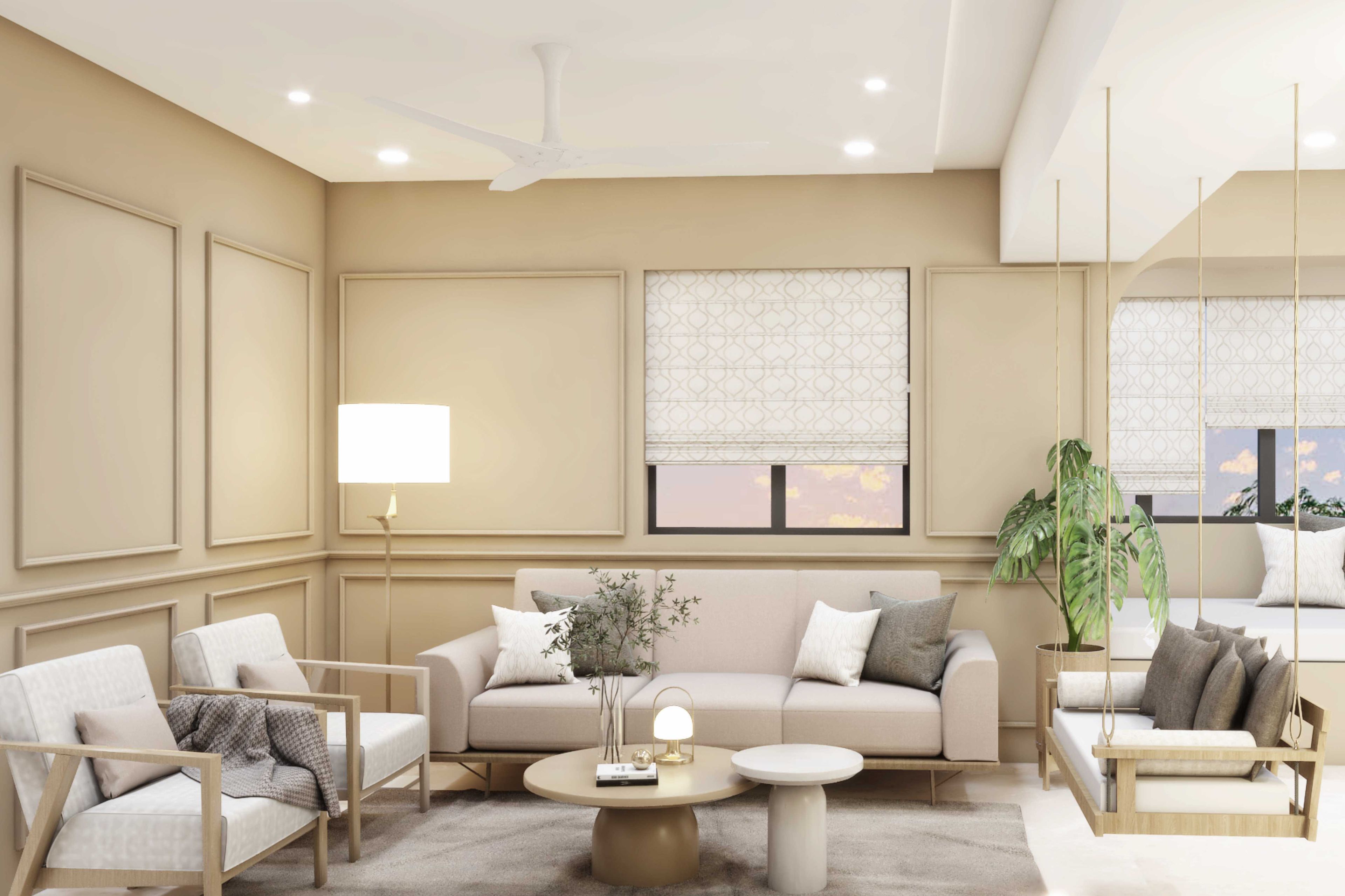 Living Room Design With 2 Sofas And A Swing - Livspace