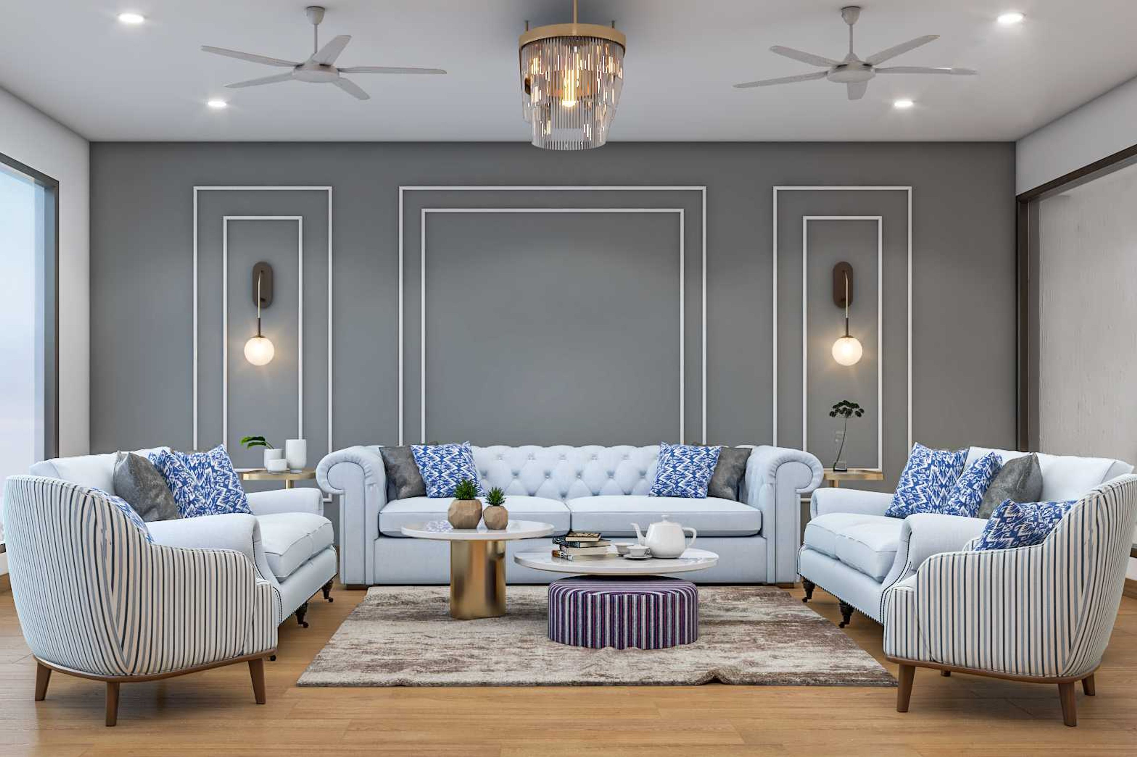 Spacious Living Room Design With 2 Sofas - Livspace