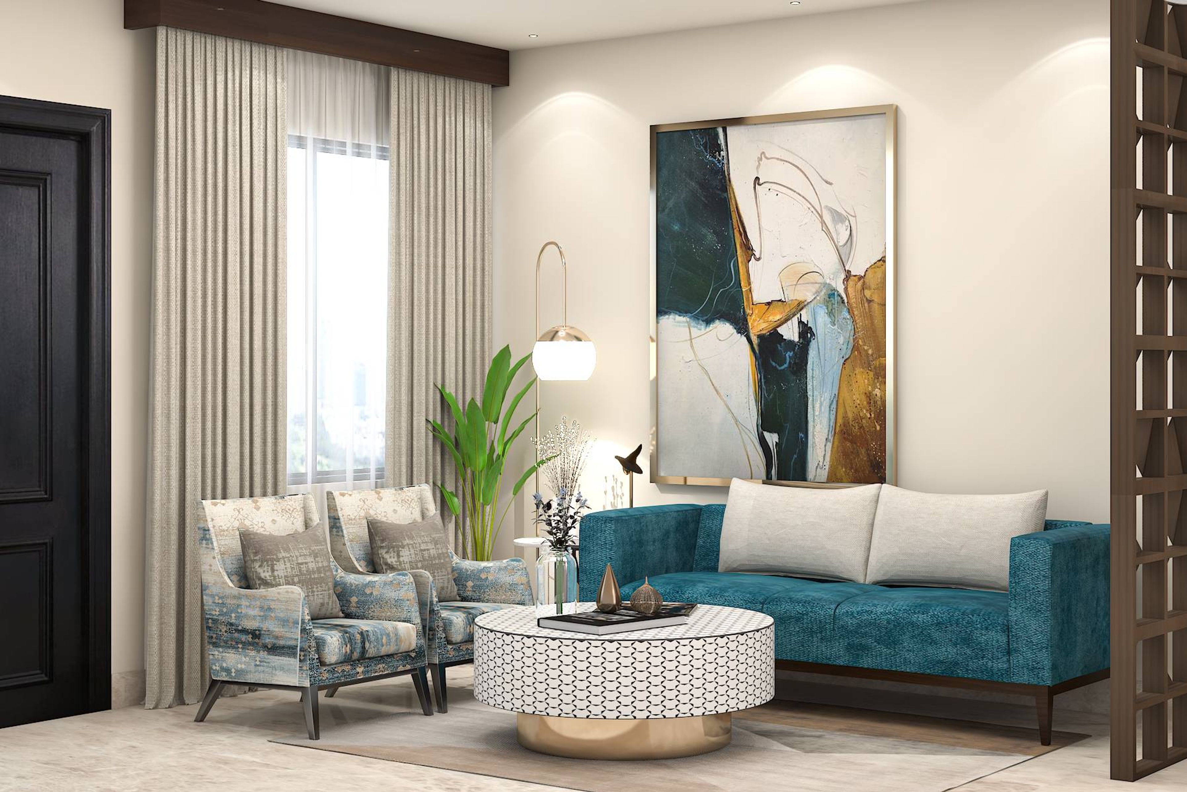 Living Room Design With A Floor Lamp - Livspace