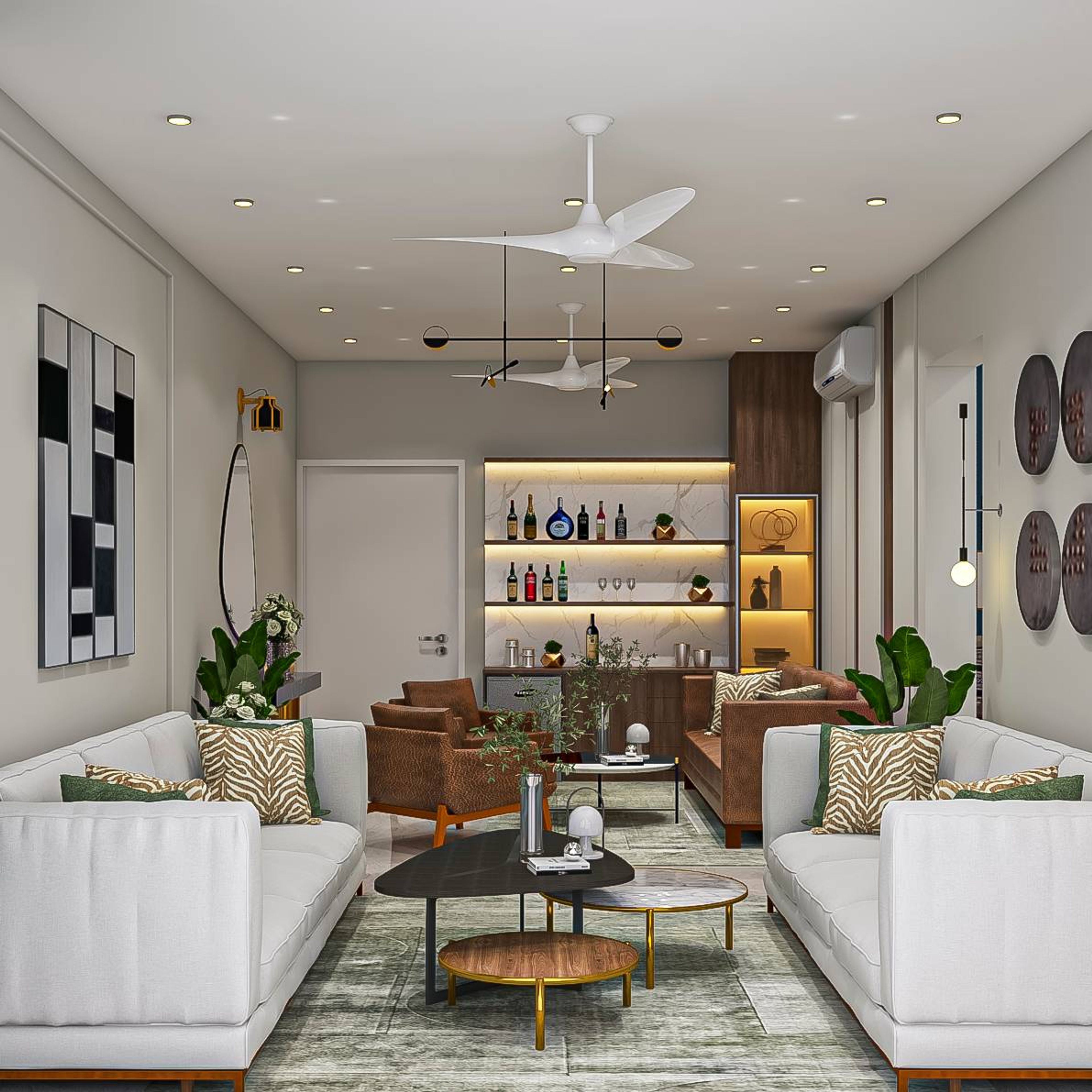 Living Room Design With A Large Grey Textured Floor Rug - Livspace