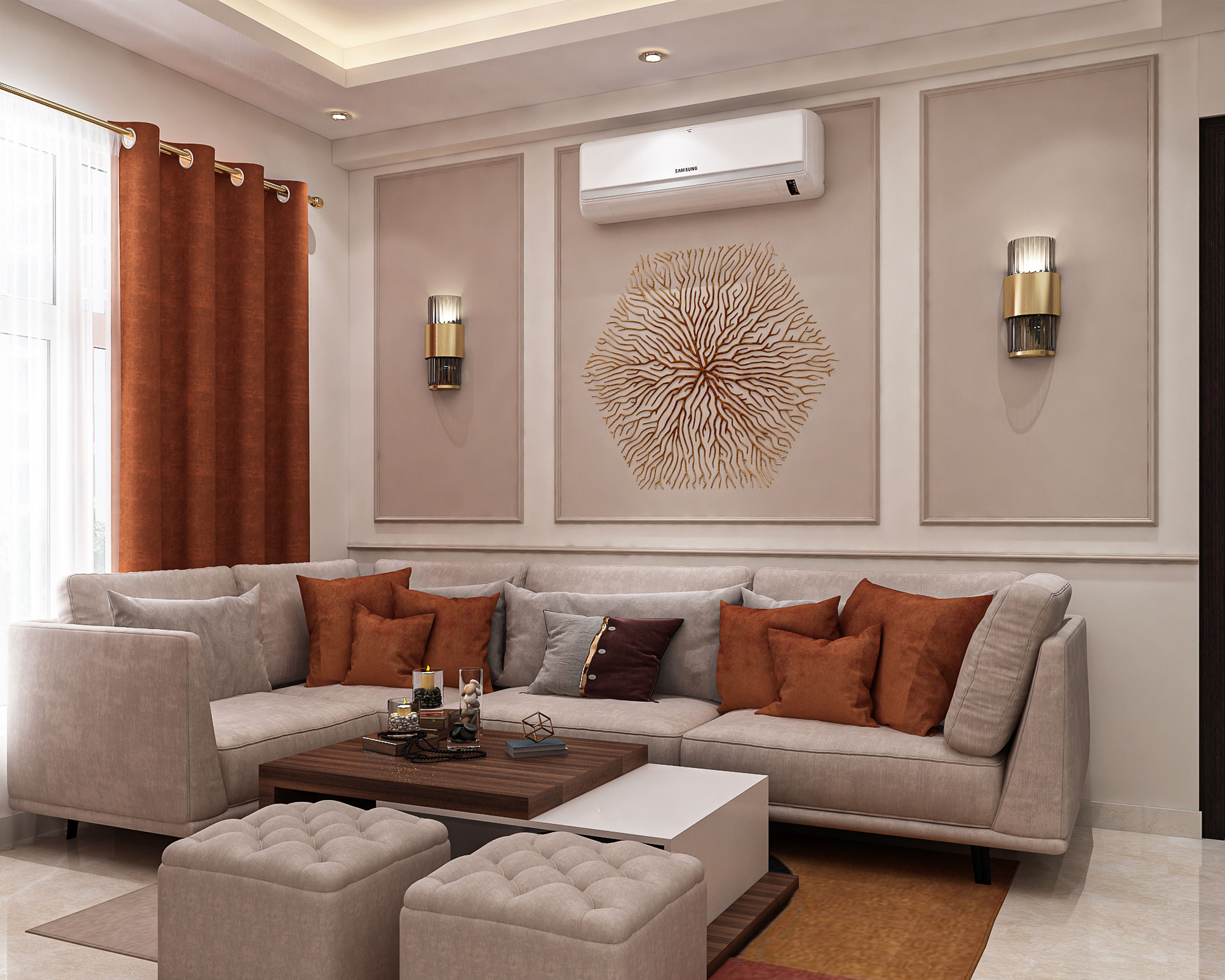 Living Room Design With An L-Shaped Sofa And A Center Table - Livspace