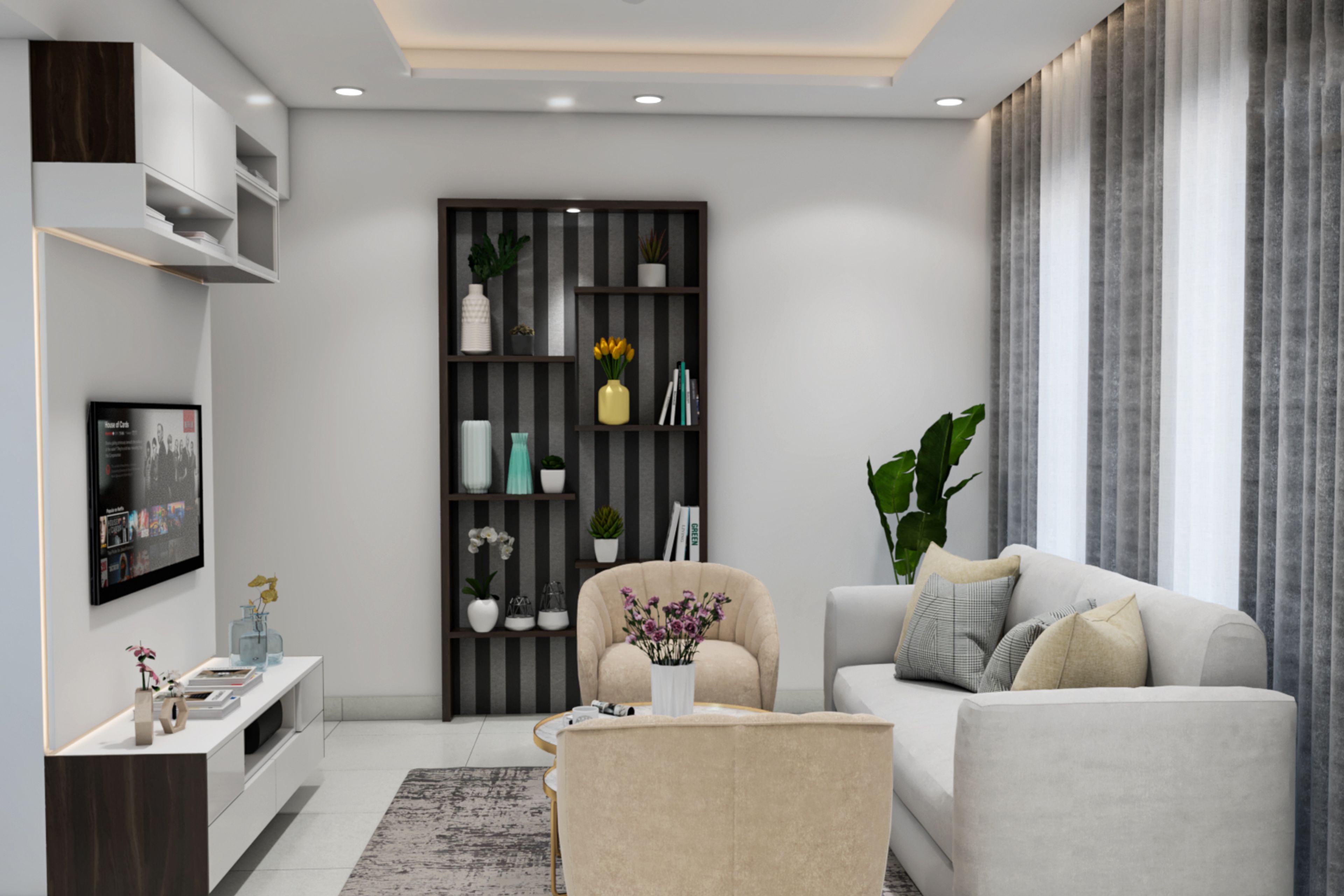 4-Seater Living Room Design With A TV Unit - Livspace