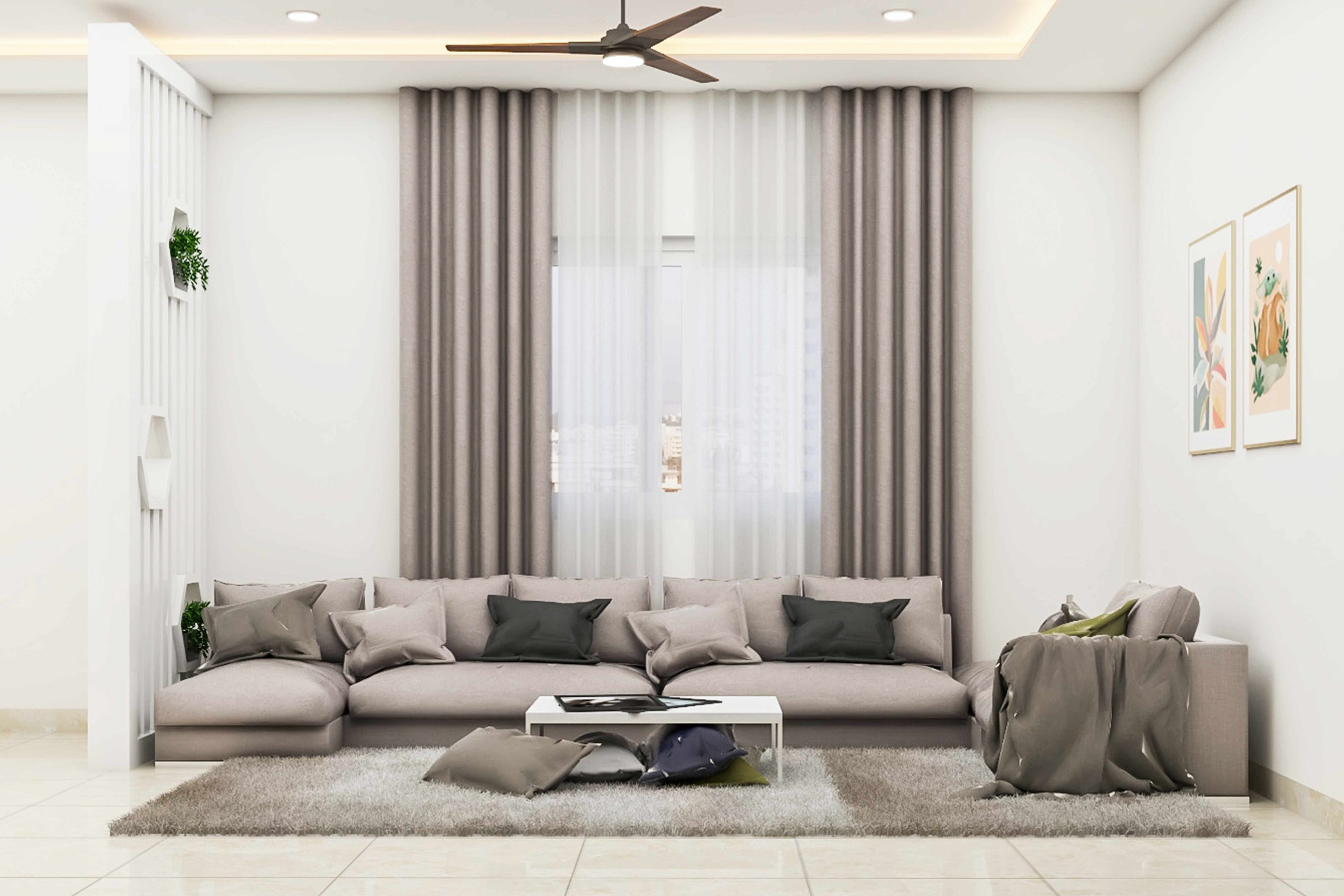 Living Room Design With 2 Beige Upholstered Sofas - Livspace