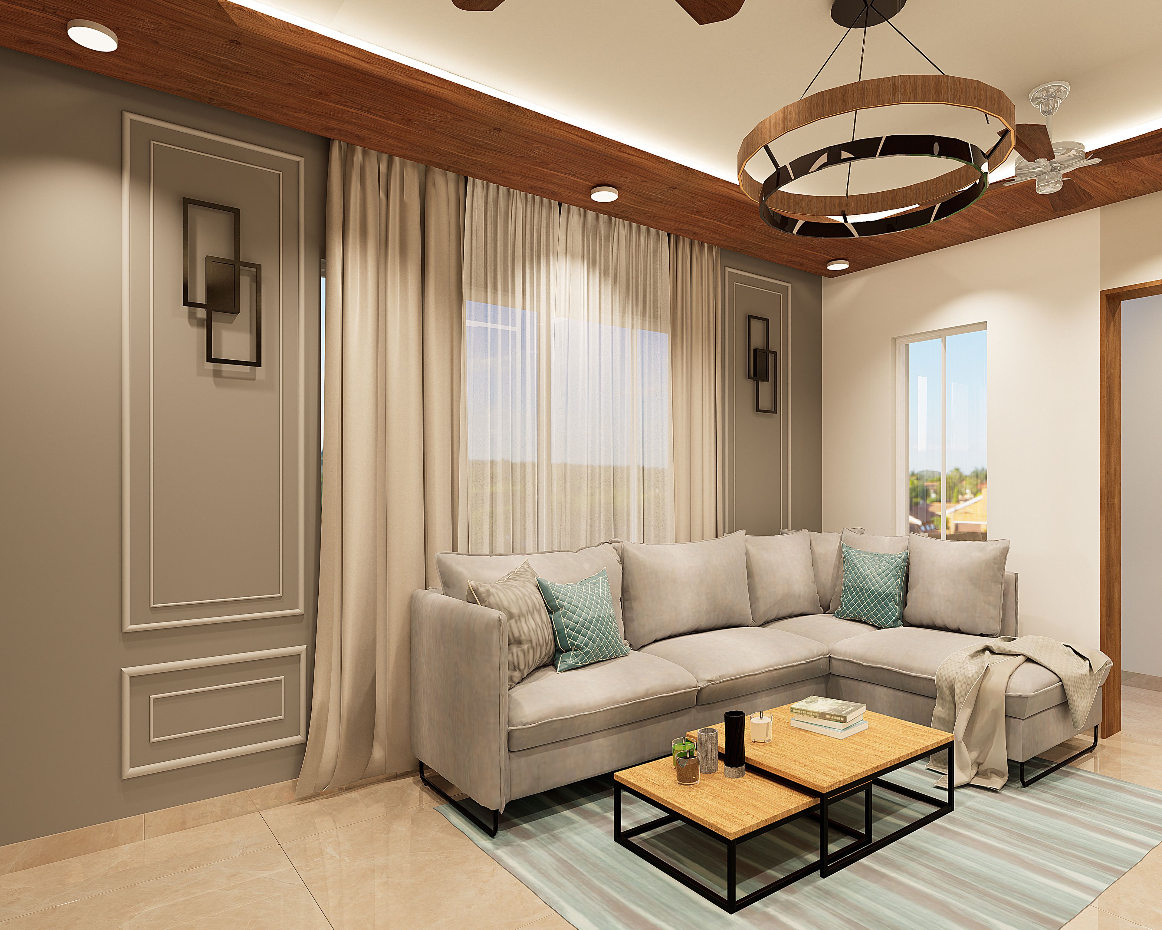 Wooden Peripheral False Ceiling - Livspace