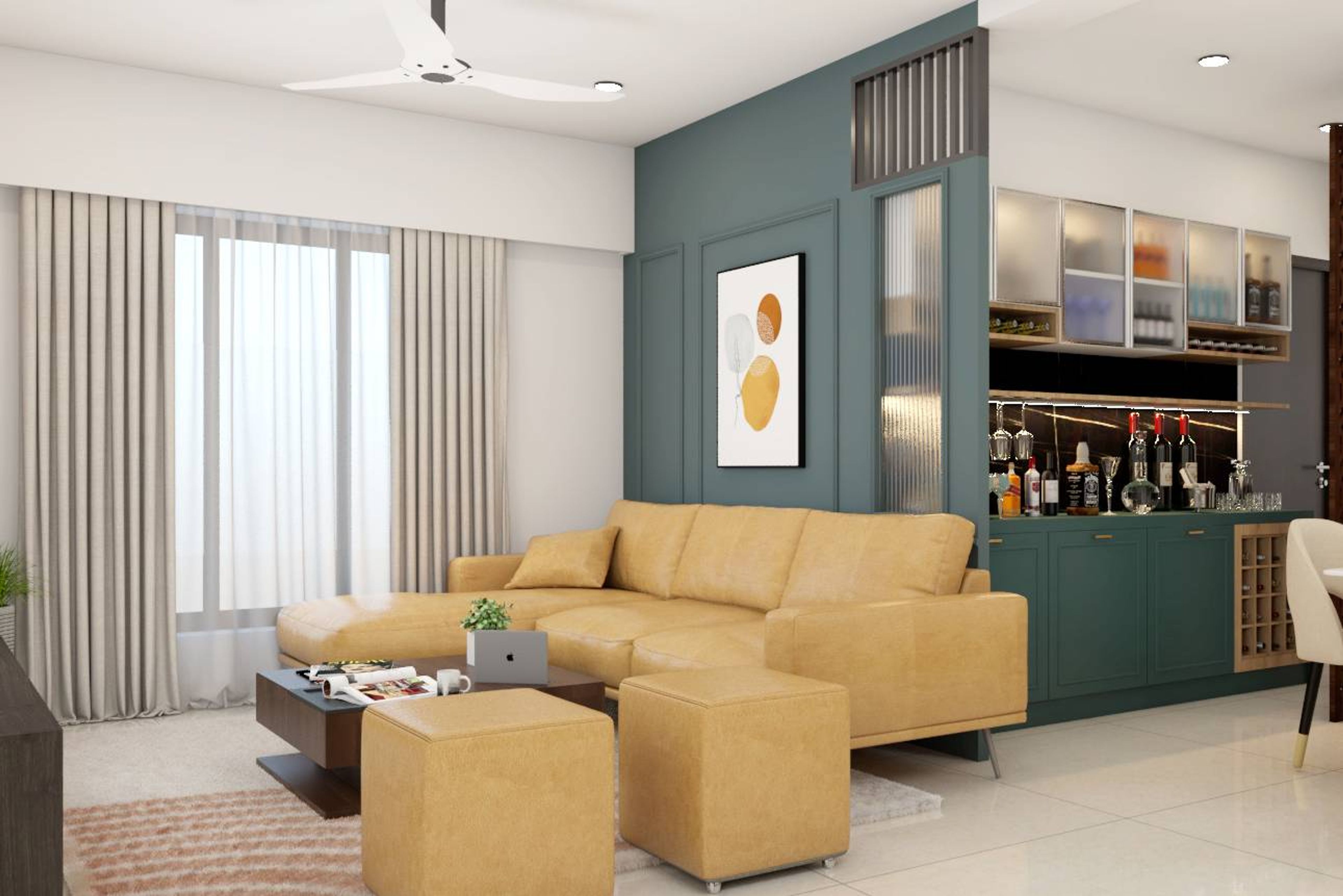 Living Room Design With A Wooden Coffee Table - Livspace