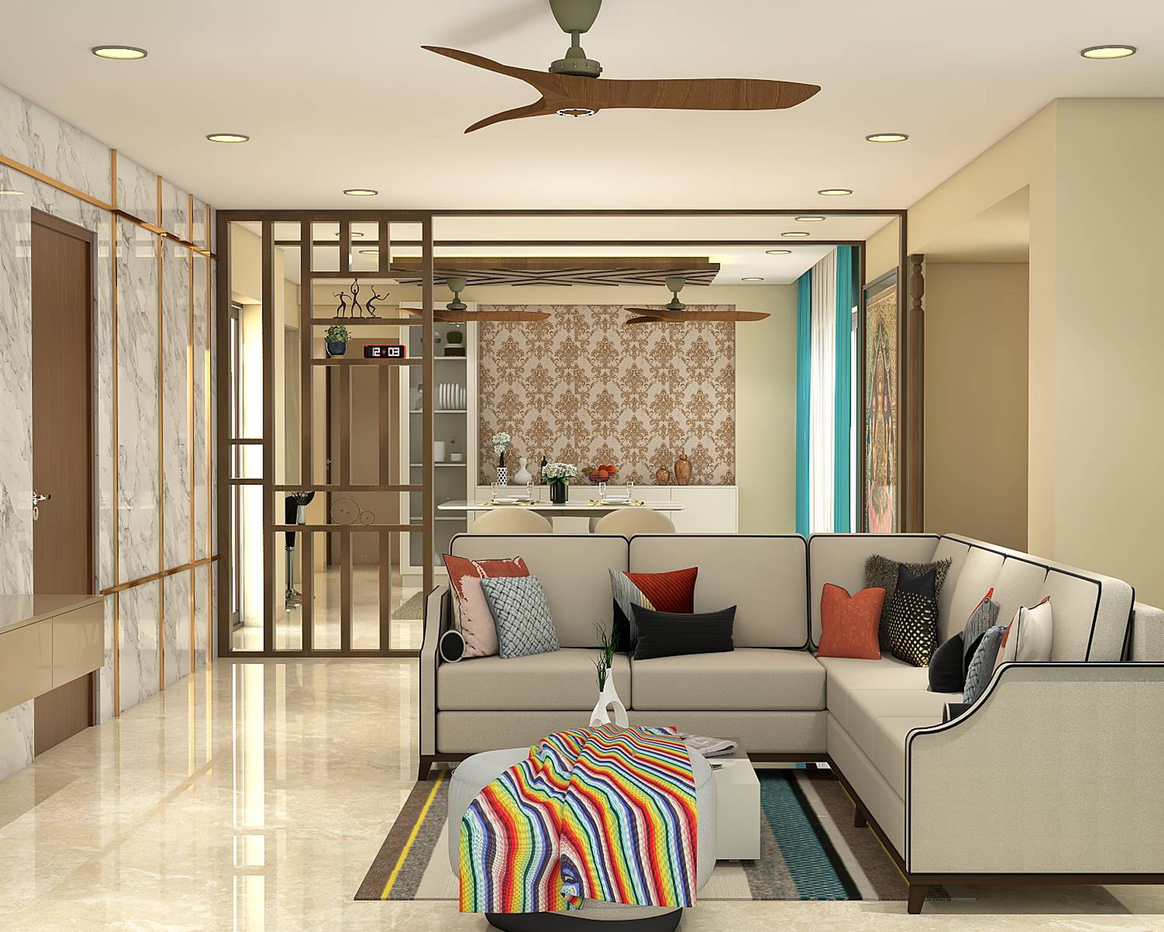 Living Room With An L-Shaped Sofa - Livspace