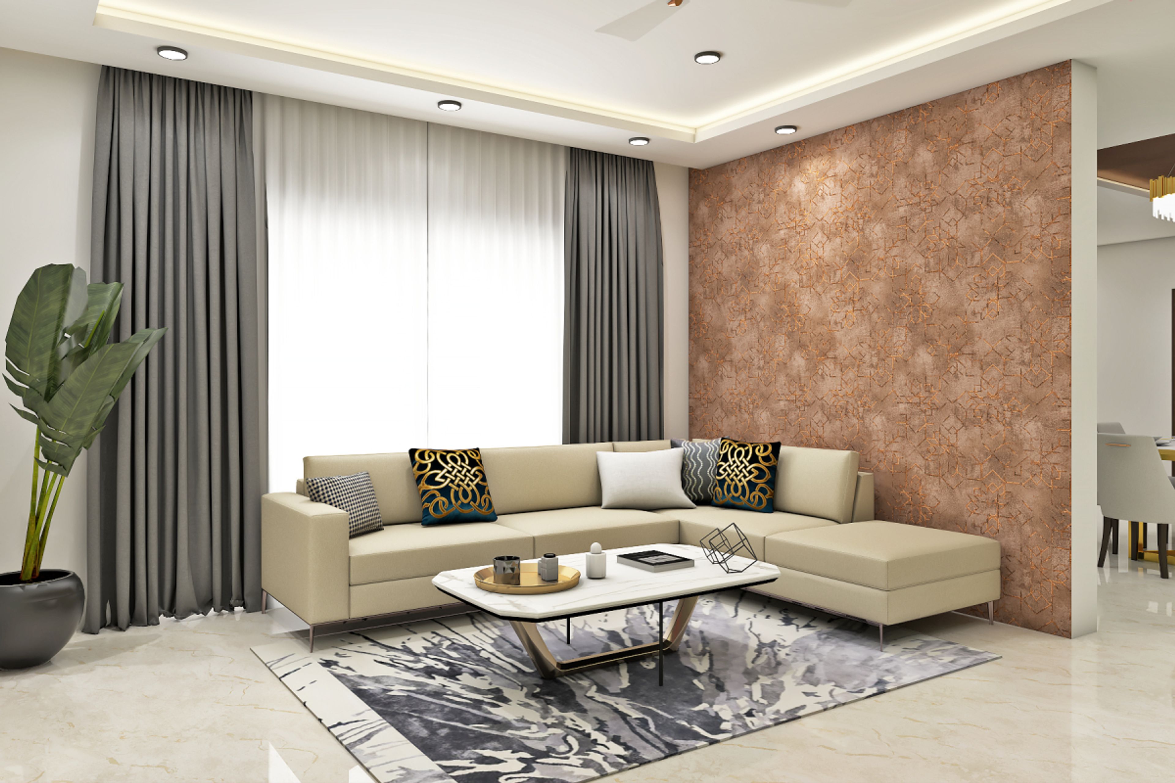 Living Room Design With Textured Wall Paint - Livspace